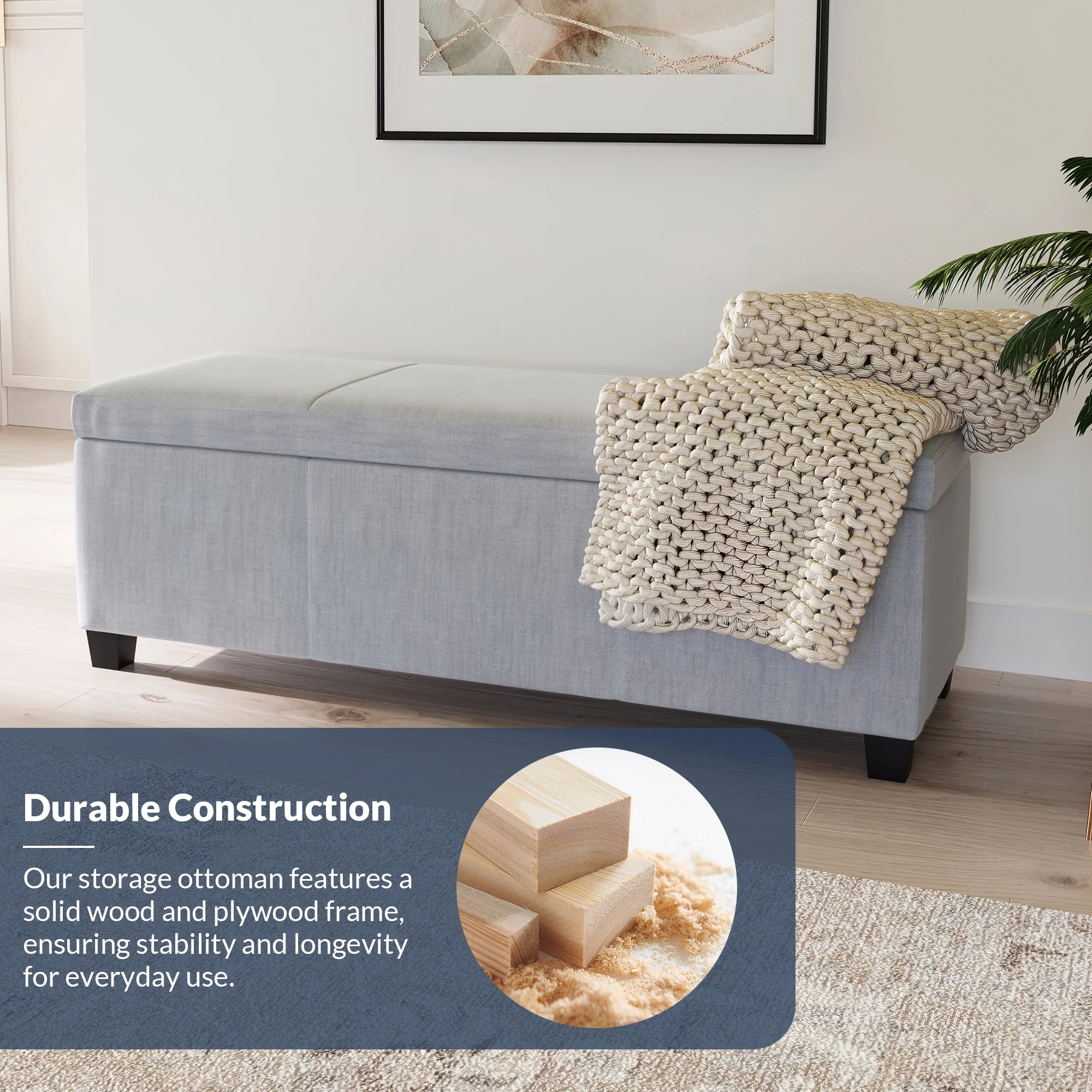 BELLEZE Storage Ottoman Bench Footstool - Amherst (Beige) - Image 48