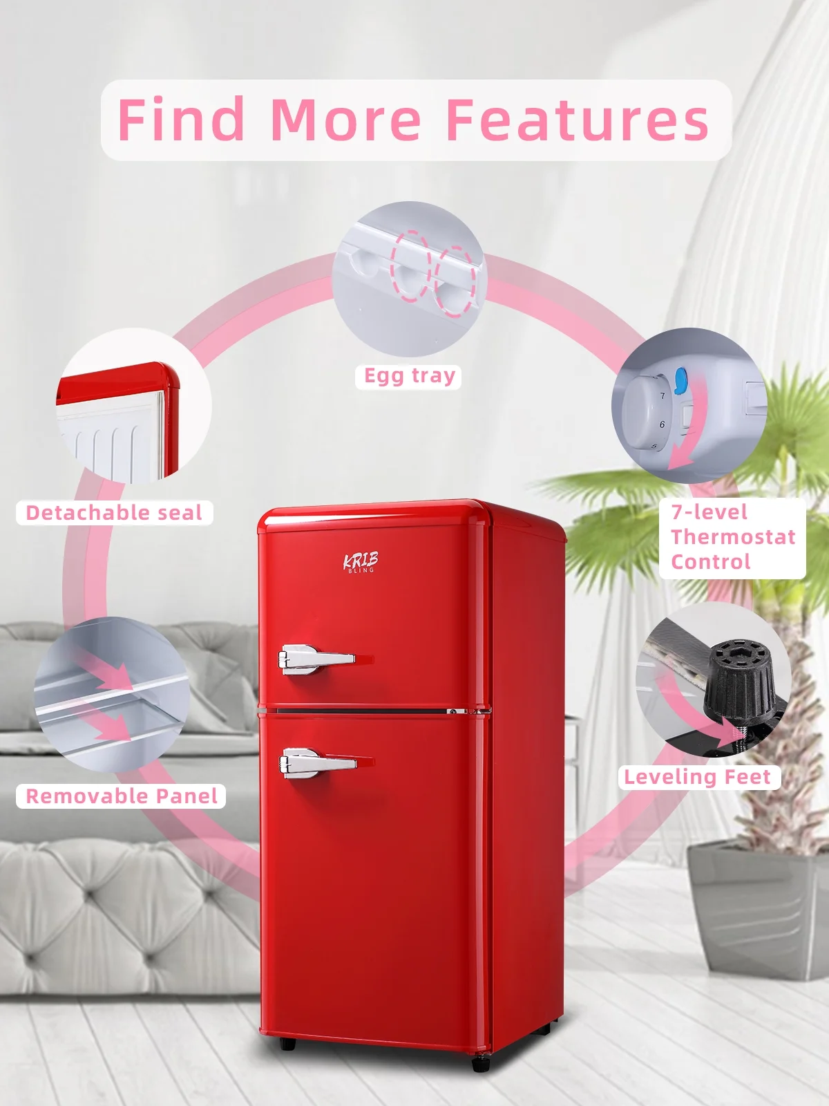 Krib B Compact Refrigerator 3.5 Cu.ft, Mini Fridge with Freezer, Modern Fridge with Dual Door, 7 Grade Temperature Adjustment, Silver - Image 10