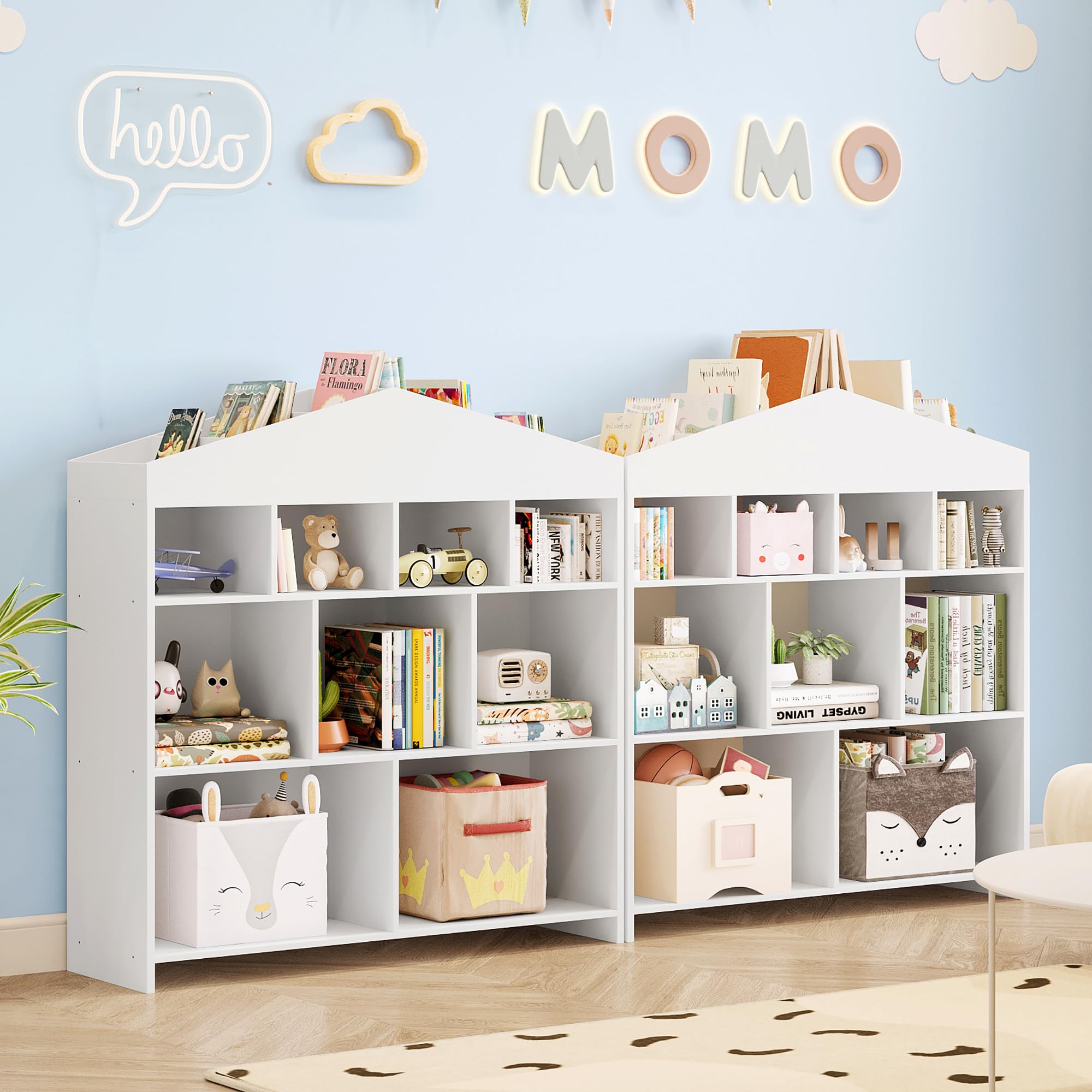DSstyles Kids Bookshelf 9-Cubby Toy Storage Organizer White Bookcase Toddlers Playhouse Cabinet Shelf for Boys Girls Wooden Storage Toy Shelf for Playroom, Nursery, Kids Room - Image 8