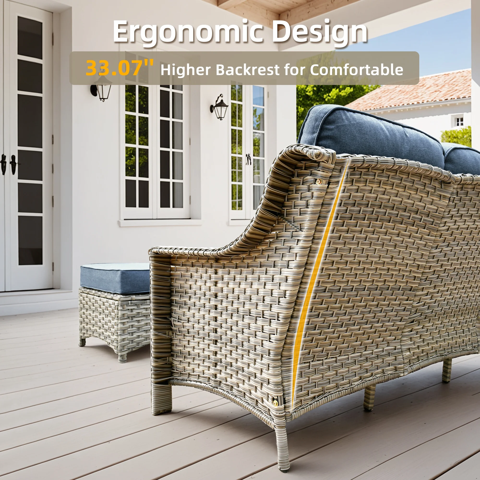 Ovios Outdoor Patio Sofa 3-Seater with Cushions All-Weather Wicker Rattan Couch for Garden, Porch, or Backyard - Image 38