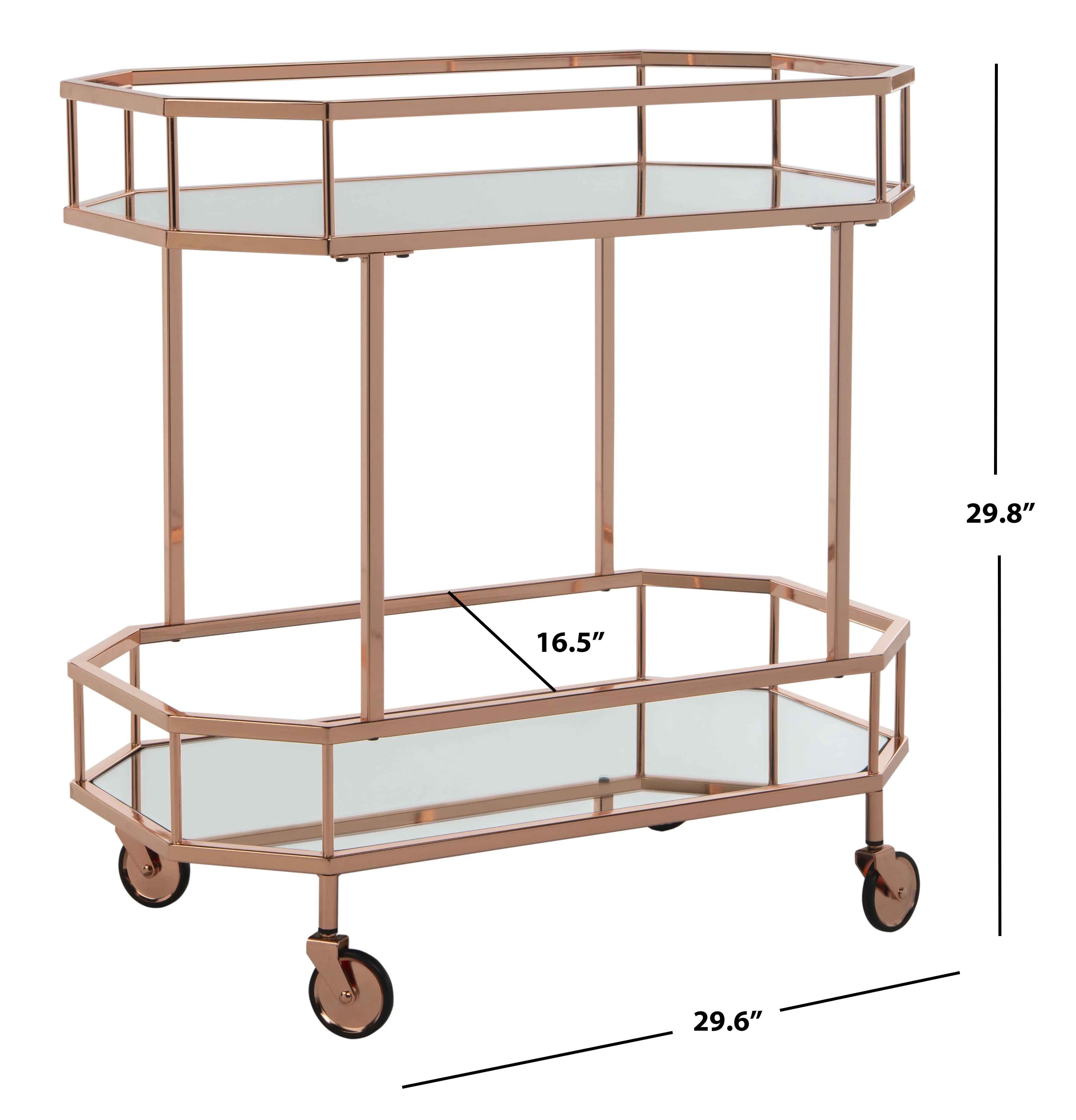 SAFAVIEH Silva 2 Tier Modern Glam Octagon Bar Cart with Casters, Rose Gold