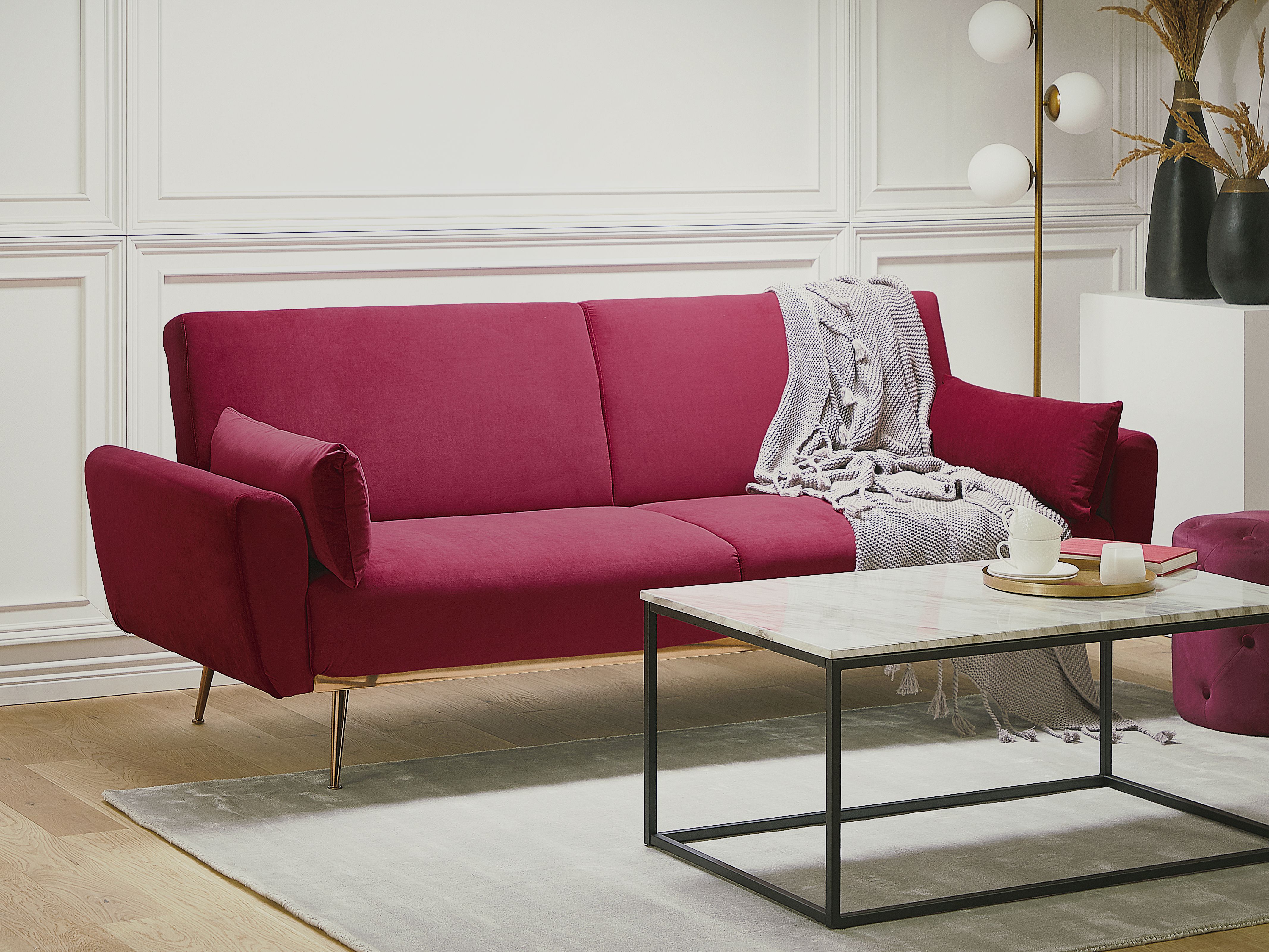 Sofa Bed 3 Seater EINA Velvet Burgundy