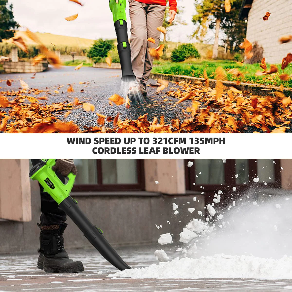 Huepar 21V Cordless Leaf Blower, 135MPH 321CFM 6 Speed Electric Blower for Garden, Yard and Lawn Cleaning & Snow Blowing with 4.0Ah Li-ion Battery RC3003