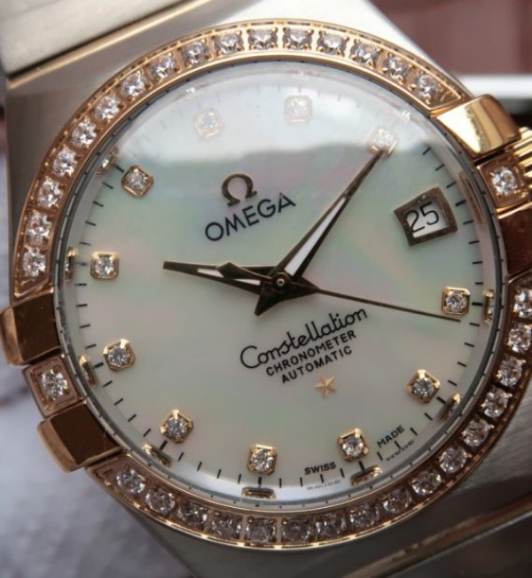 Replica Omega V6 Constellation 35mm White MOP Dial Diamonds Bezel SS Bracelet A2500 - Top club