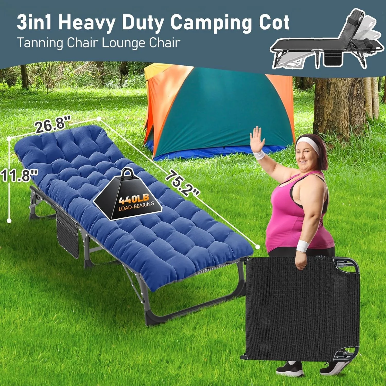 Slsy 5-Position Adjustable Folding Lounge Chair And Cot - 75.2" x 25.6" x 11.8" - Image 149 Slsy 5-Position Adjustable Folding Lounge Chair And Cot - 75.2" x 25.6" x 11.8" - Image 149