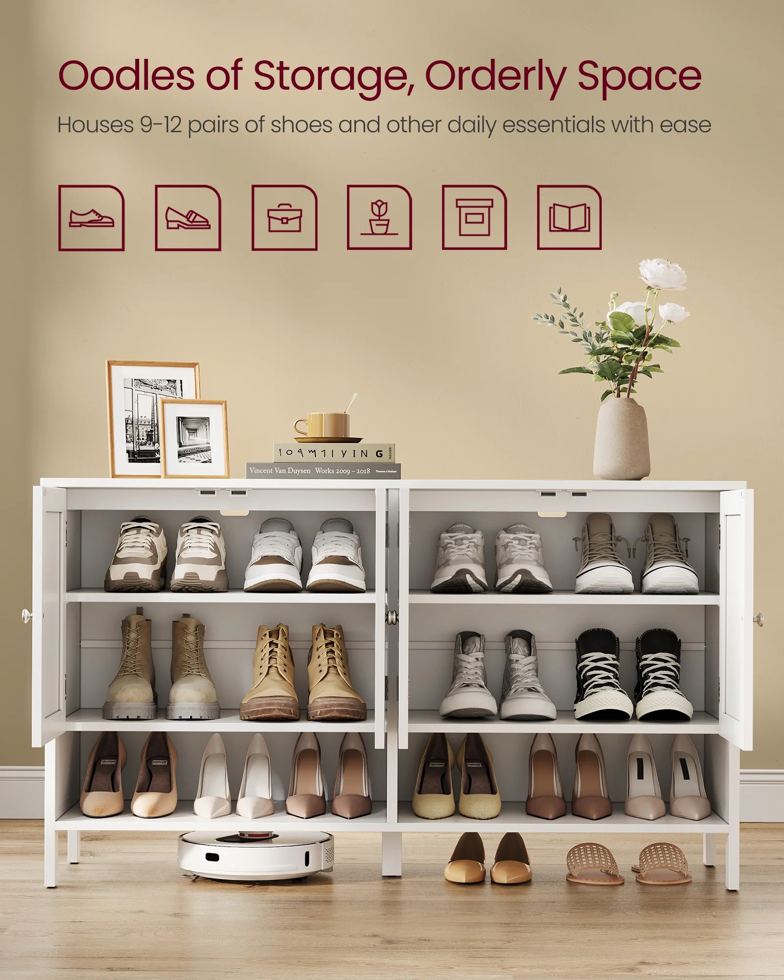 Shoe Cabinet, 3-Tier Shoe Storage Organizer, shoe shelf, Modern Country Cabinet,Freestanding Cabinet with Height-Adjustable Shelf, 13.8 x 47.2 x 27.6 Inches, Entryway, CloudWhite - Image 7