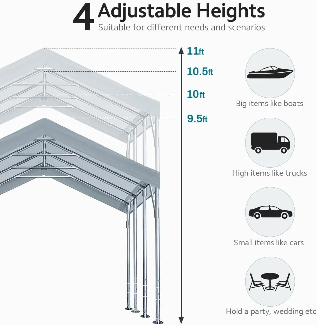 ADVANCE OUTDOOR Heavy Duty 12x20 ft Carport Canopy Garage, Gray - Image 2 ADVANCE OUTDOOR Heavy Duty 12x20 ft Carport Canopy Garage, Gray - Image 2