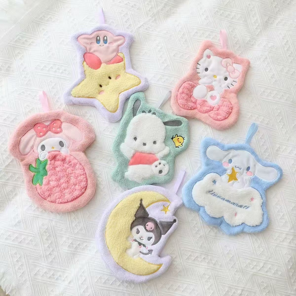 Cute Melody Hanging Kitchen Bathroom Children's Water Absorbent Star/Moon Shape Coral Fleece Cartoon Hand Towel