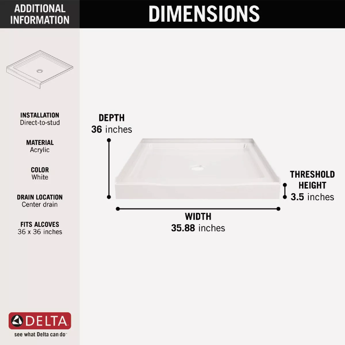 Delta Classic 500 36 In. x 36 In. Center Drain Shower Pan, White