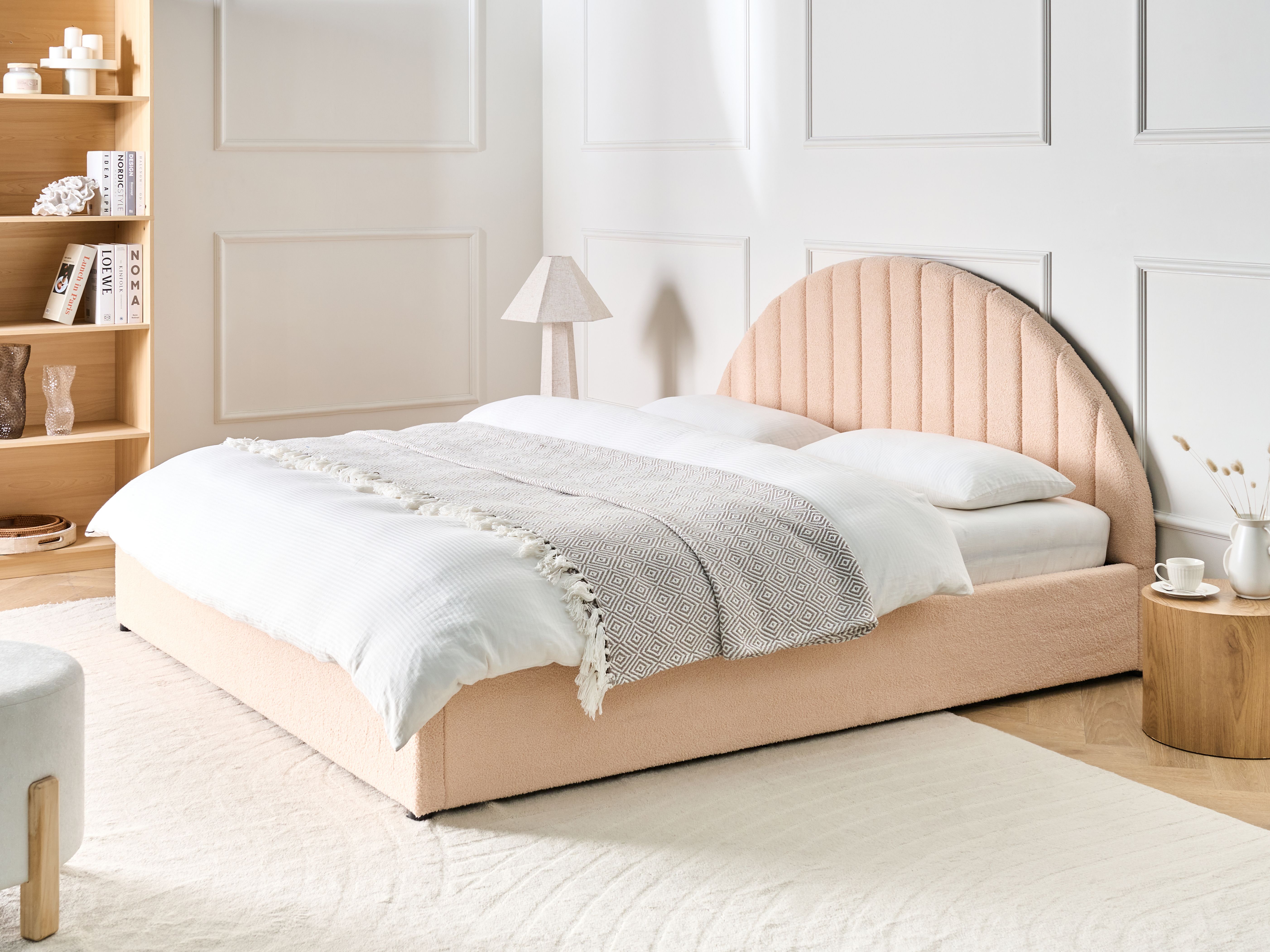 Ottoman Bed Boucle CHADENET 180 x 200 cm (EU Super King) Peach Pink