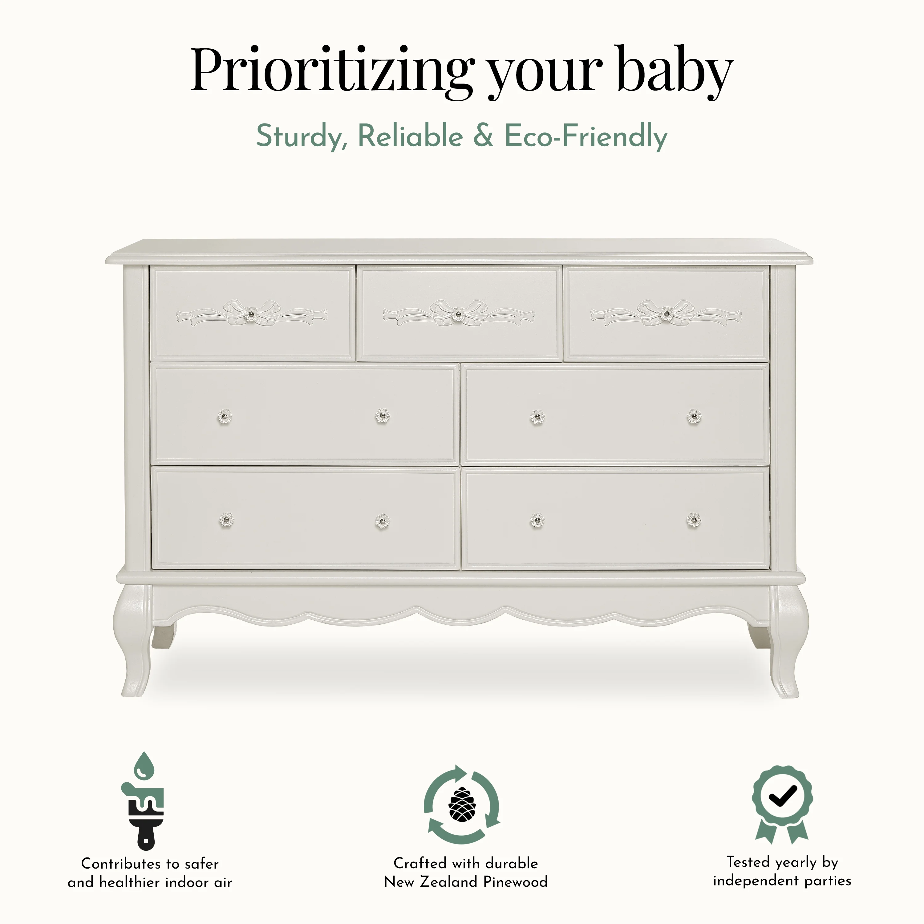 Evolur Aurora 7-Drawer Double Dresser in Ivory Lace, Spacious Drawers - Image 8
