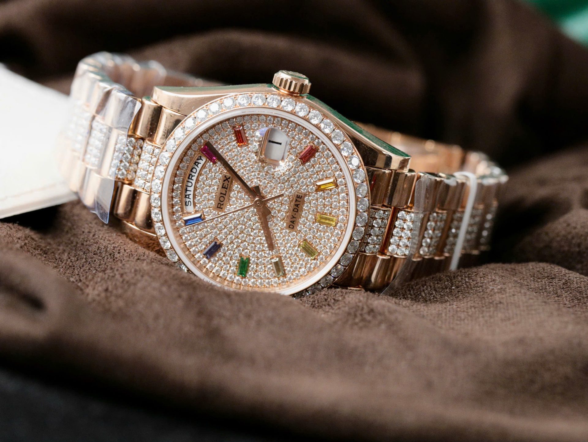 Rolex Day-Date 128395TBR Refined 18K Gold Wrapped   Moissanite Diamonds Best Replicas 36mm - Top club