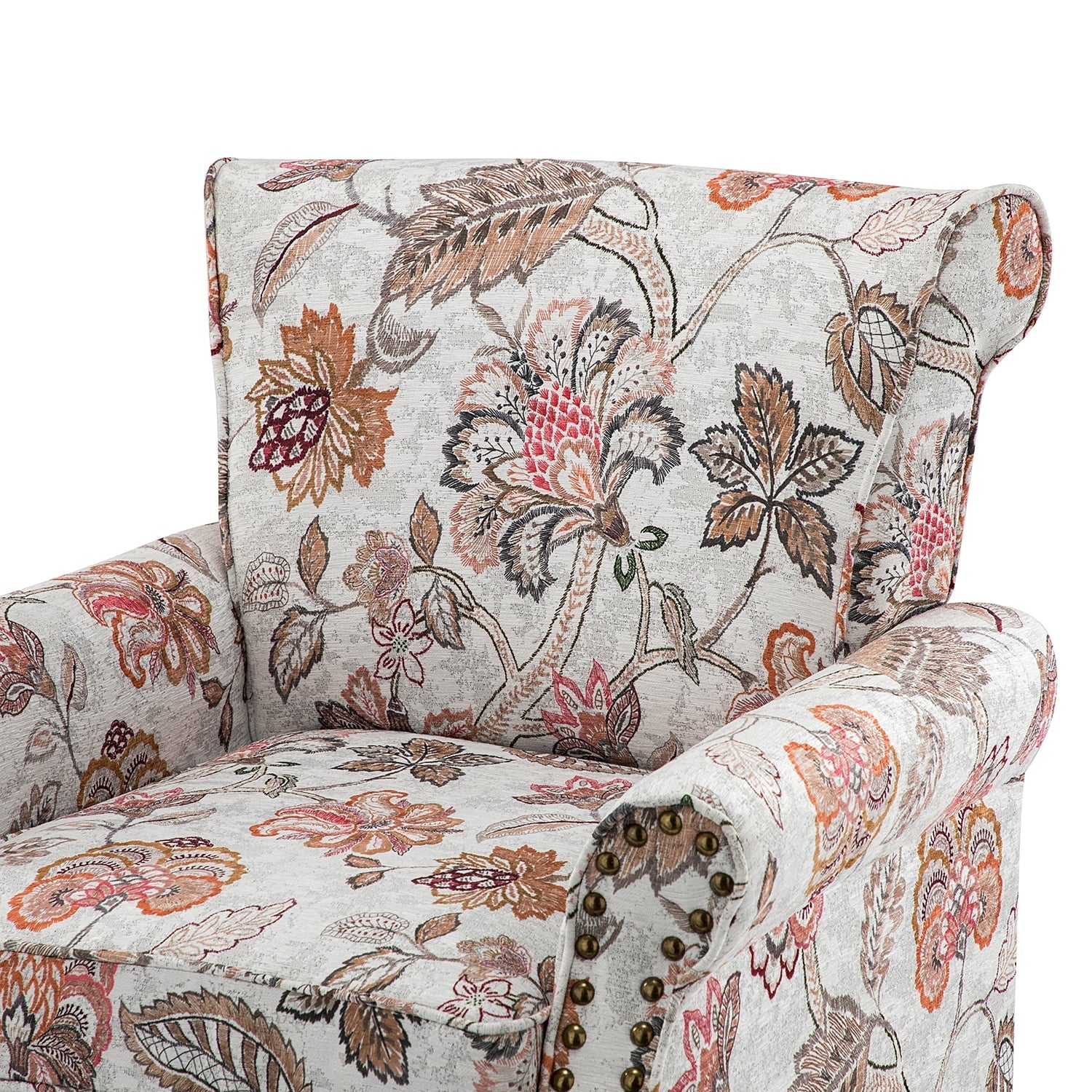 14 Karat Home Wingback Accent Chair Removable Cushion Floral Upholstered Sofa Armchair Couch Wood Legs Nailhead Trim Pink - Image 5