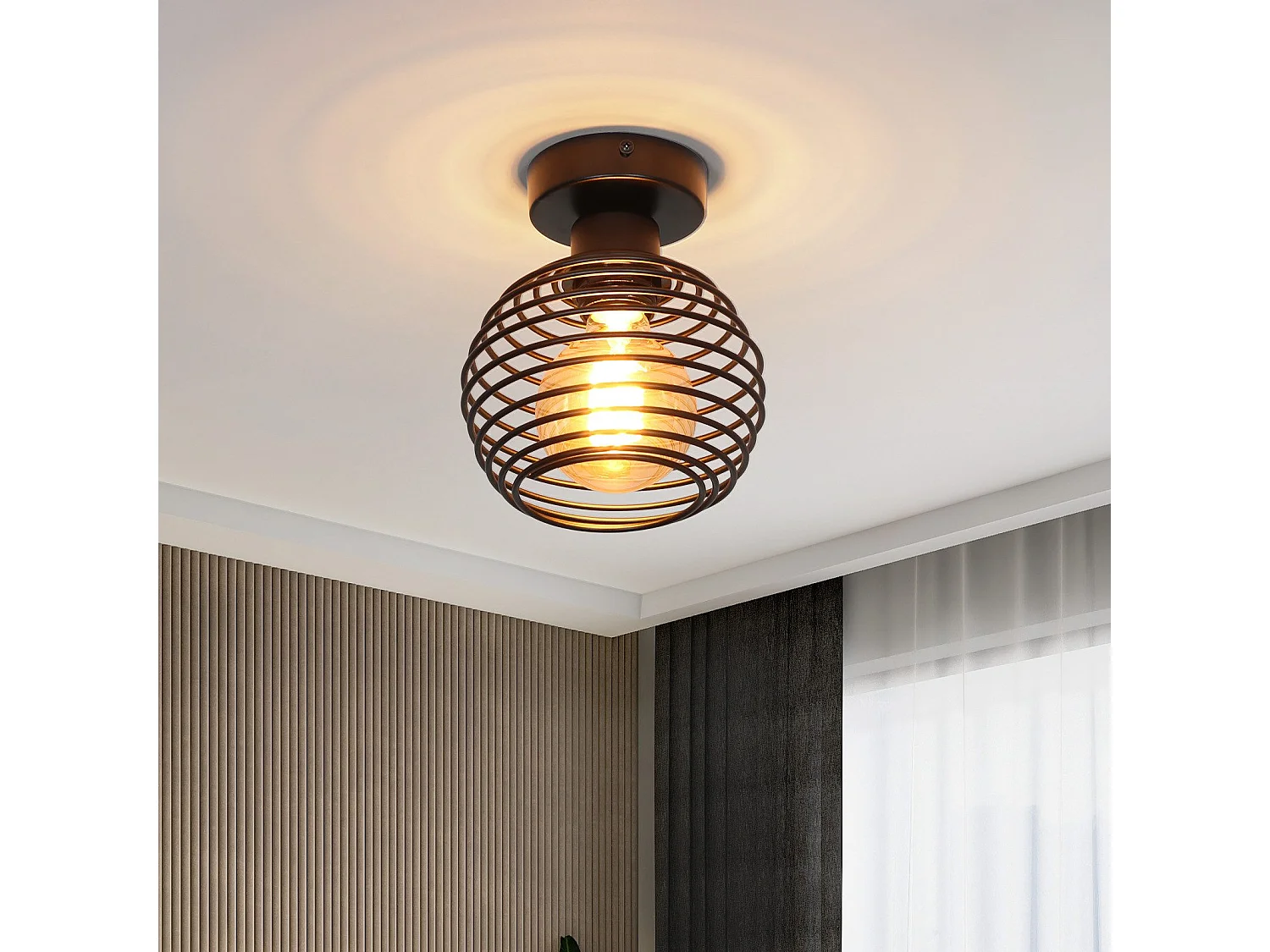 NETTLIFE Lampe vintage plafond noir, E27, métal, pour hall, escalier, balcon, cuisine, chambre