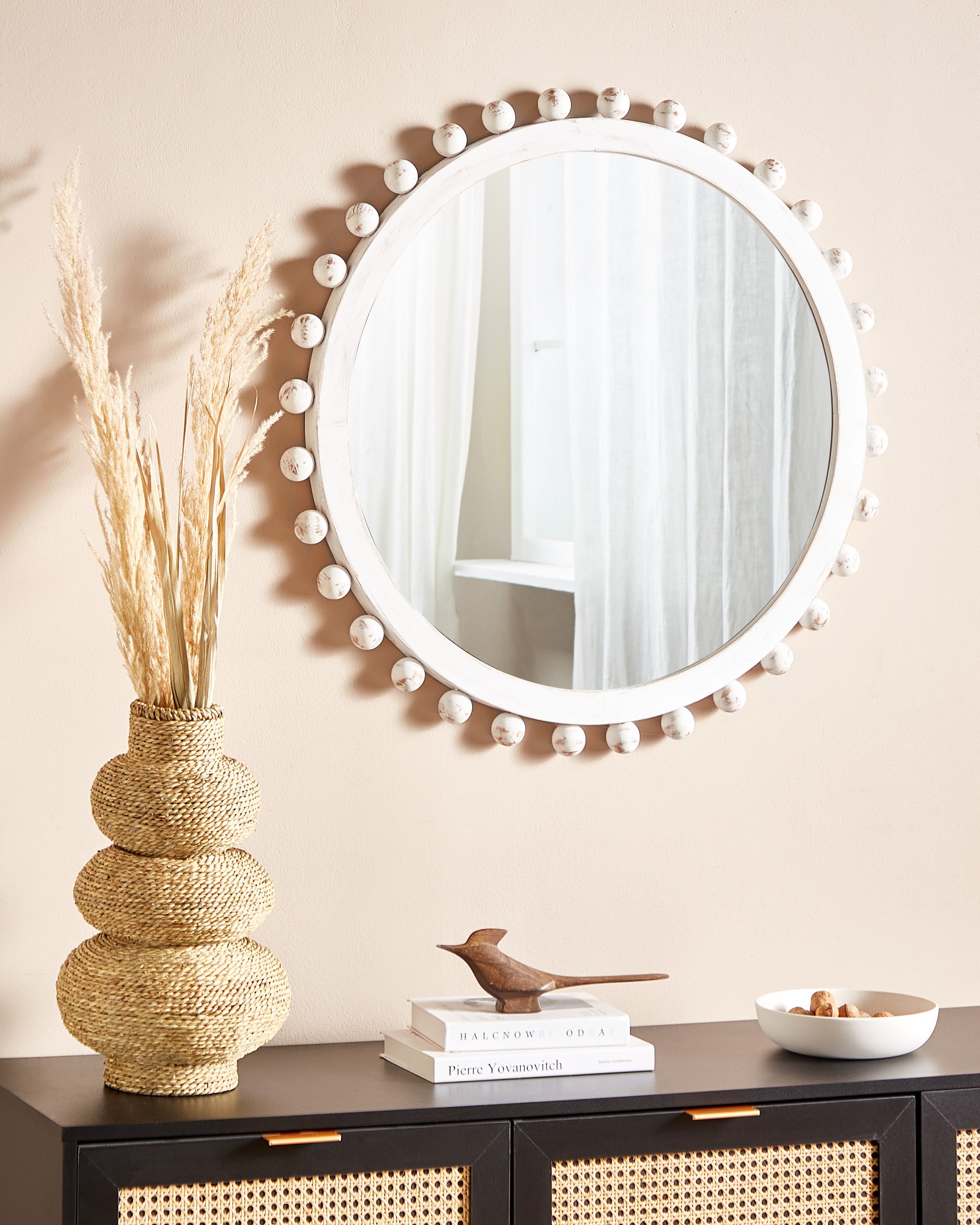 Wall Mirror TAZILLY 71 cm 71 cm Fir Wood Off-White