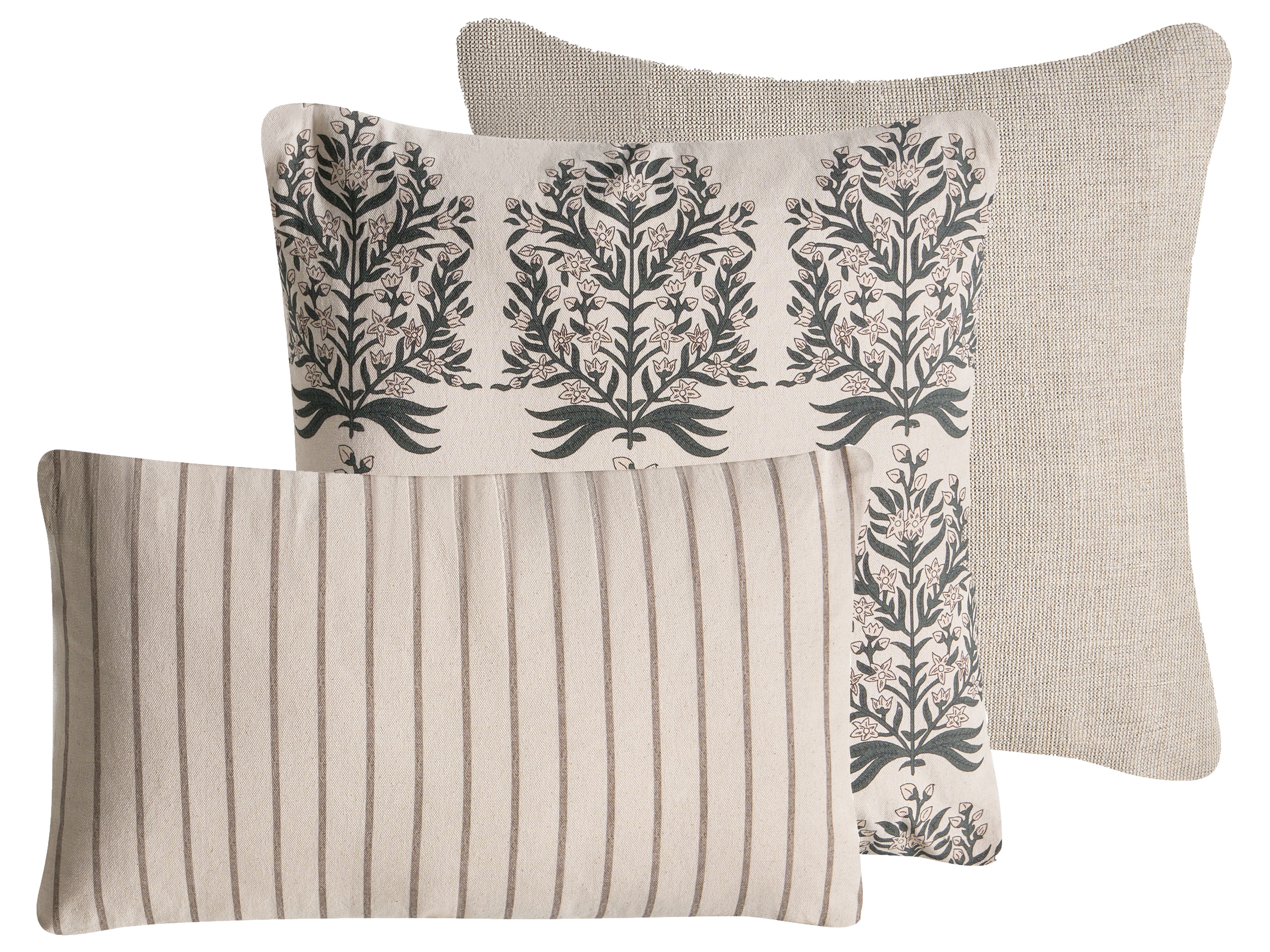 Set of 3 Decorative Cushions MYRISTICA Cotton 30 x 50 cm 45 x 45 cm Beige Floral Pattern