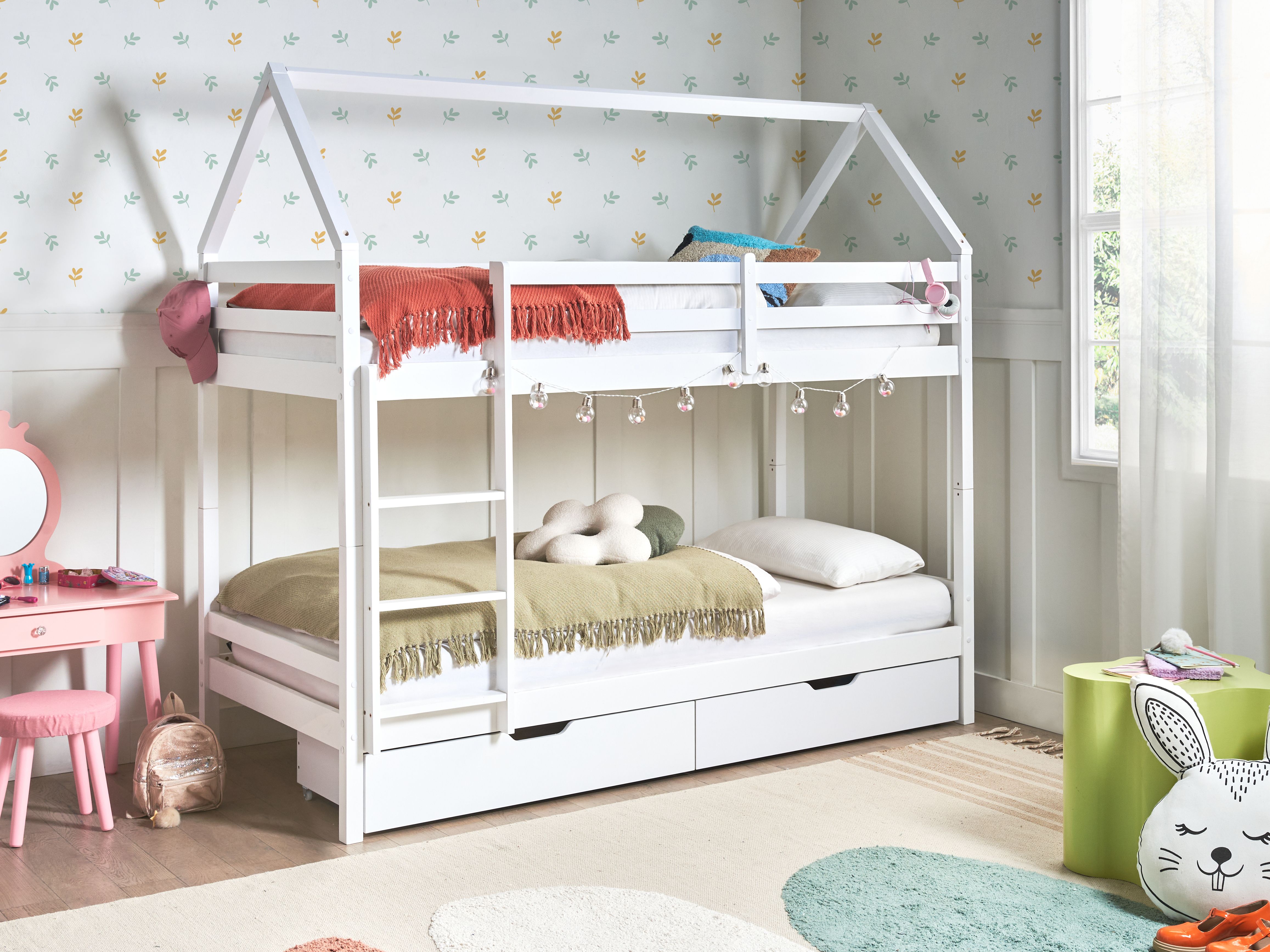 Bunk Bed with Drawers House Pine Wood TERNAS 90 x 200 cm (EU Single) with Storage White