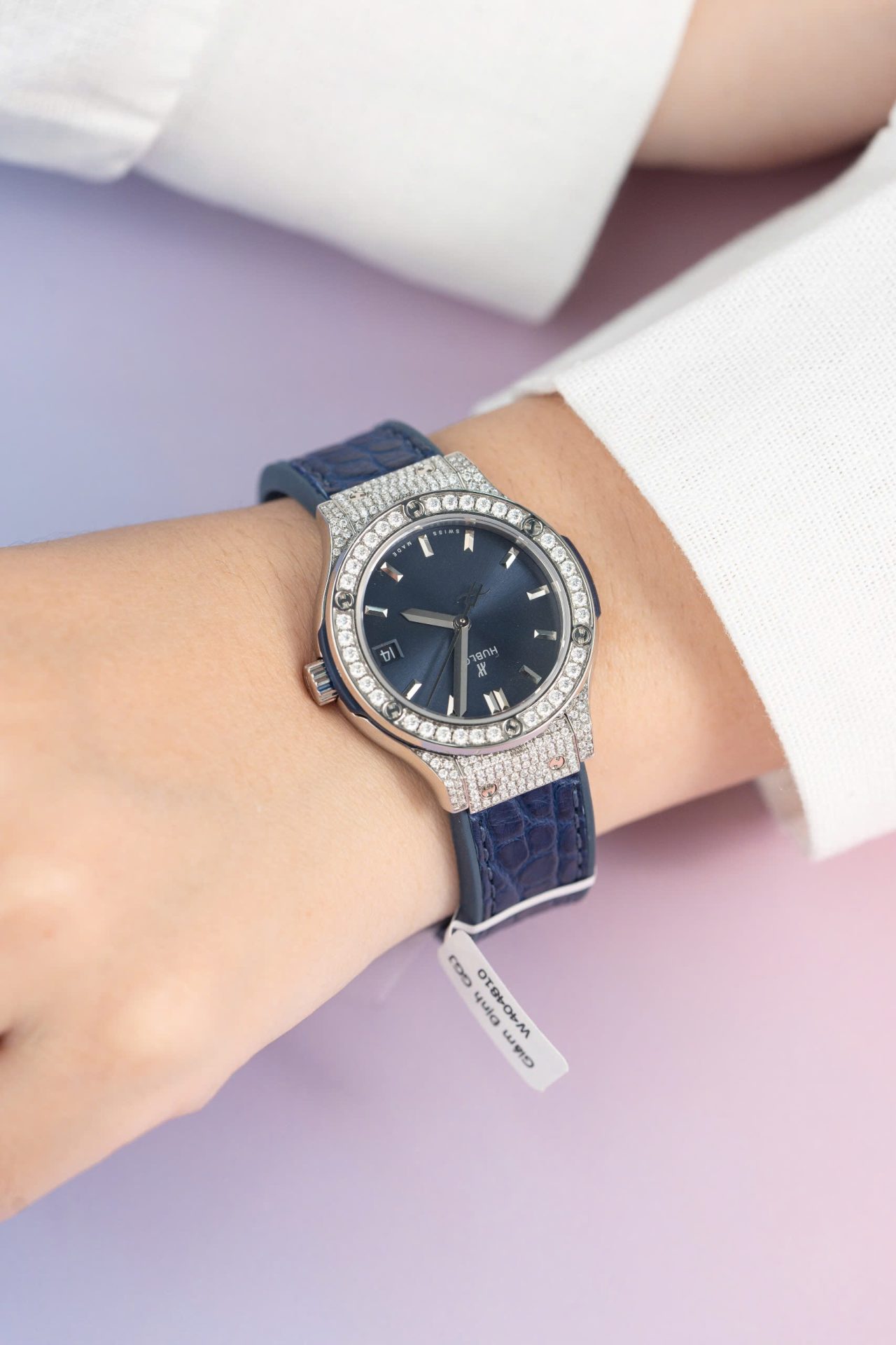 Hublot Replica 11 Watch Classic Fusion Women s Full Diamond Moissanite Blue 33mm - Top club