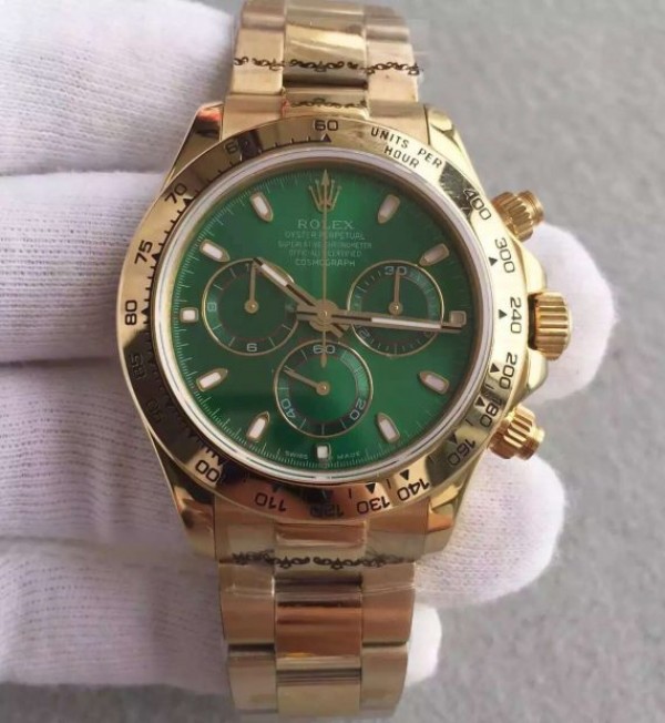 Replica Rolex Daytona 116518 YG Green Dial on YG Bracelet A4130 - Elite Watch Atelier