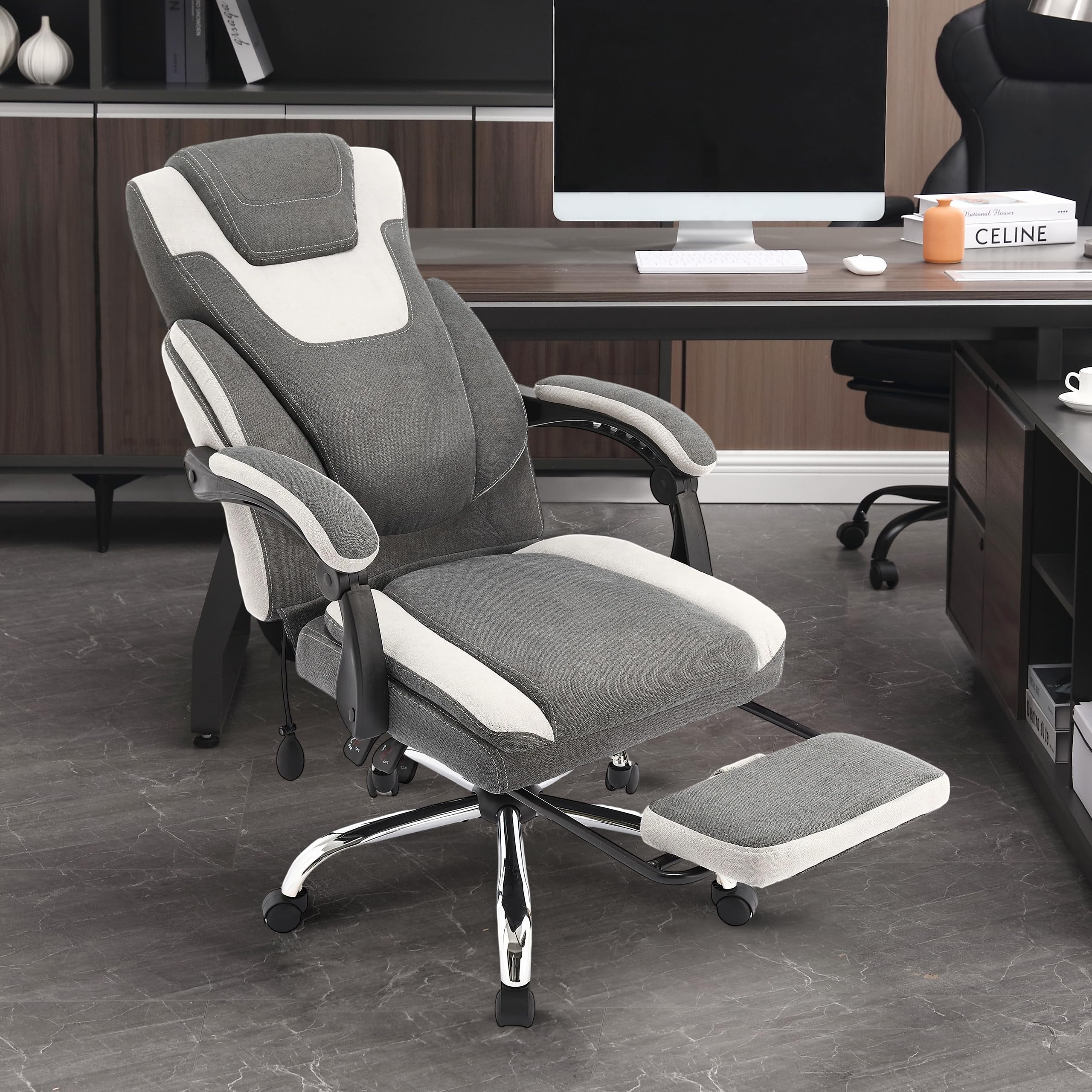 JONPONY Big and Tall Office Chair 400lbs, Executive Reclining Office Chairs with Footrest, High Back Home Office Chair Thick Padded Armrests, Ergonomic Adjustable Lumbar Support, PinkWhite - Image 14
