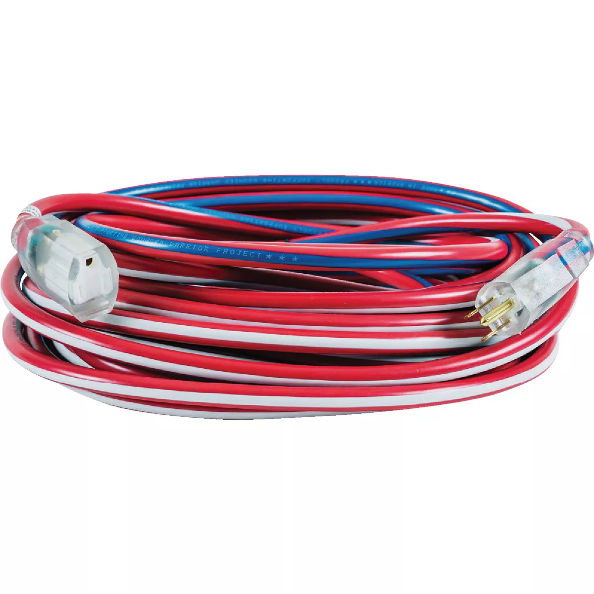 Southwire Wounded Warrior Project 100 Ft. 12/3 Indoor/Outdoor Red, White, & Blue Striped Patriotic Extension Cord