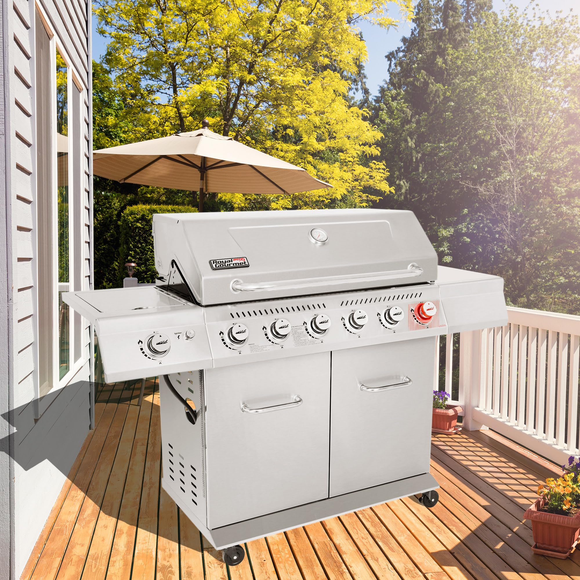 Stainless Steel 6-Burner Gas Grill - 74,000 BTU With Sear And Side Burner - Image 5 Stainless Steel 6-Burner Gas Grill - 74,000 BTU With Sear And Side Burner - Image 5
