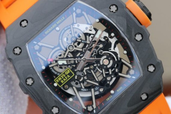 Replica Richard Mille RM035-02 Rafael Nadal FC Titanium Case KVF Skeleton Dial Orange Rubber Strap MIYOTA8215 - Top club