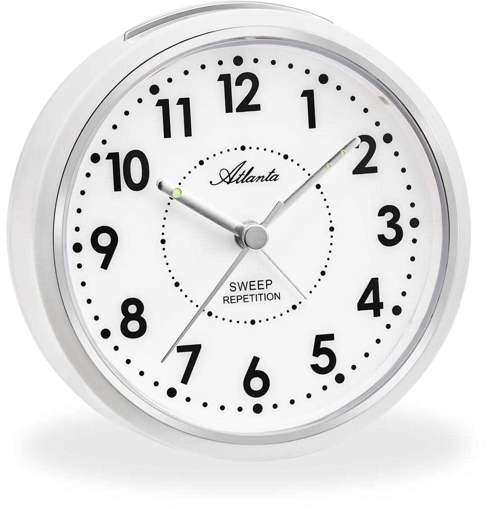 Atlanta Classic Alarm Clock Round 10 cm Plastic • Schleichende Sekunde • Licht & Repetition
