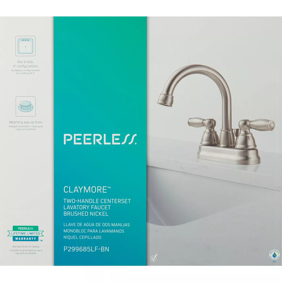 Peerless Claymore Brushed Nickel 2-Handle Lever 4 In. Centerset Bathroom Faucet with Pop-Up