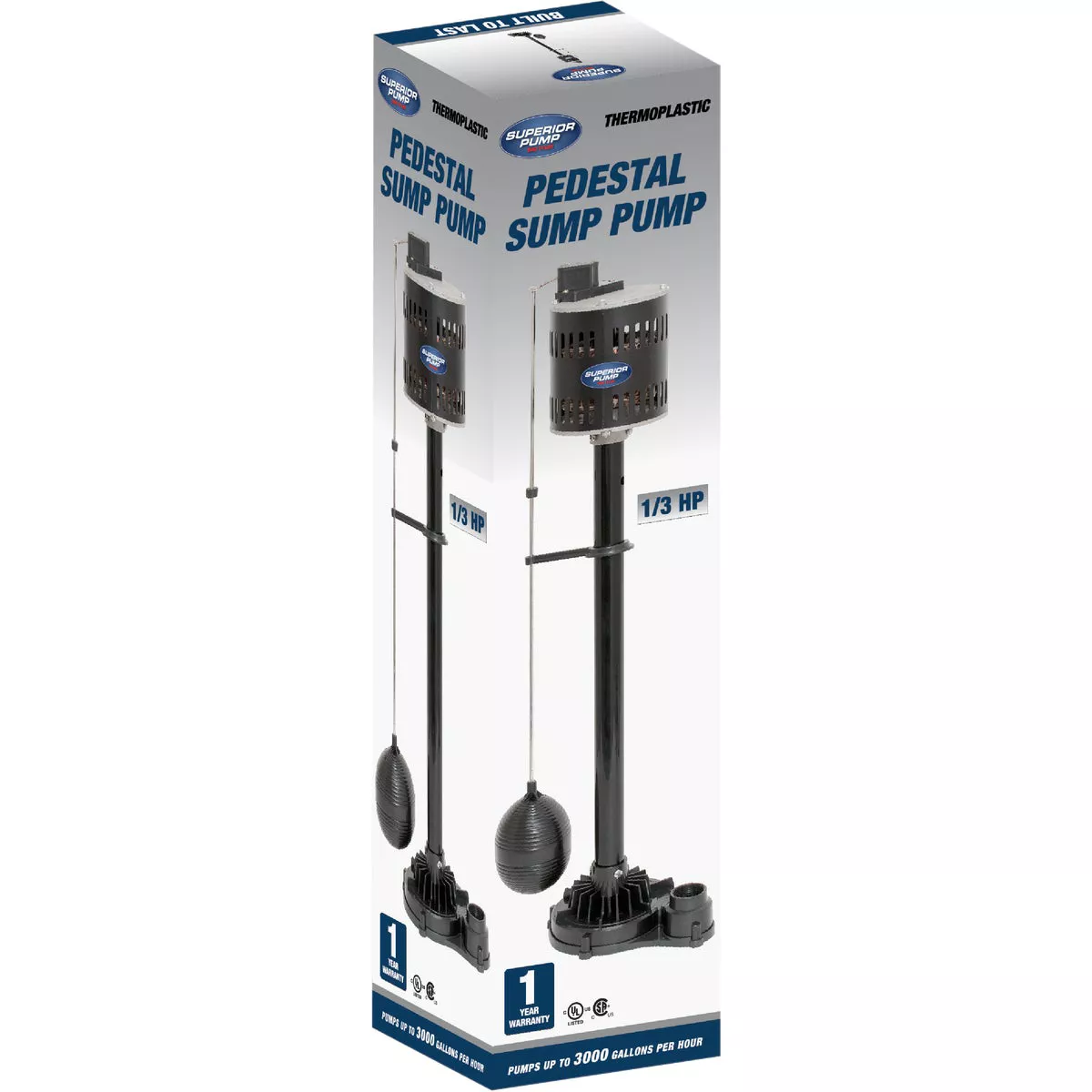 Superior Pump 1/3 HP Thermoplastic Pedestal Sump Pump