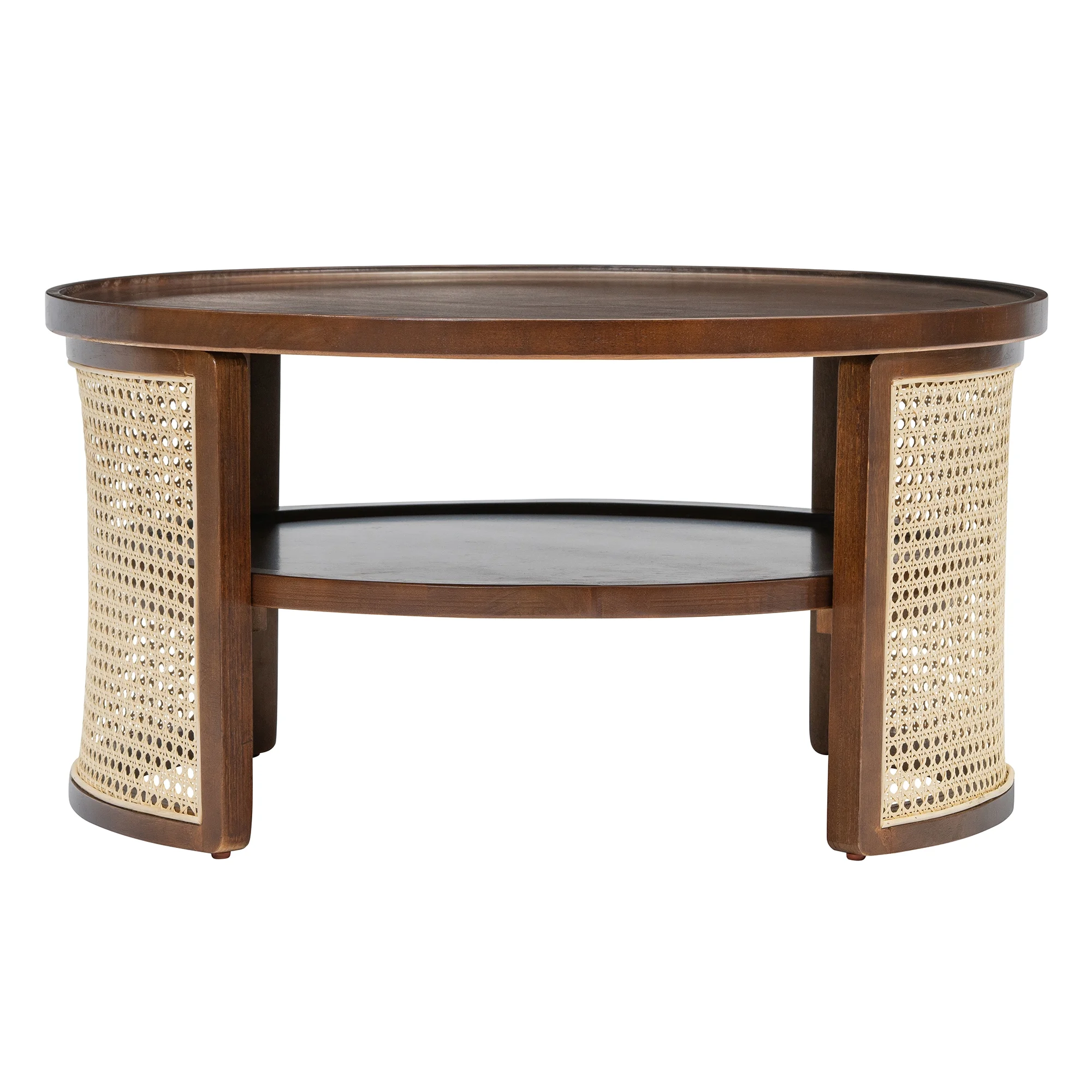 Harper & Bright Designs Rattan Round Coffee Table with Storage Shelf, Round Cane Wood Center Table for Living Room, 37'' Brown - Image 31