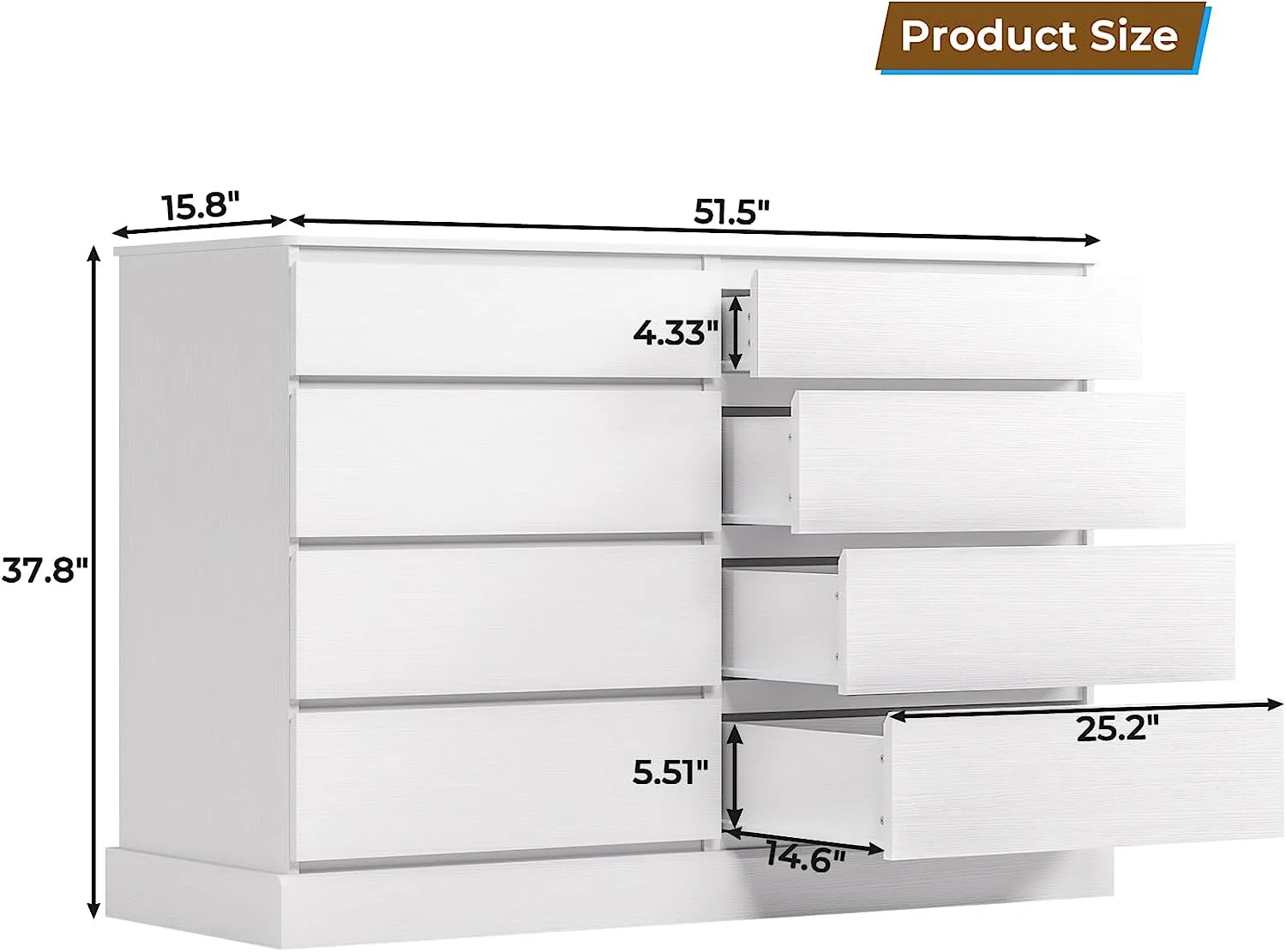 8 Drawers Double Dresser Wooden Black Chest of Drawers for Bedroom, Large Storage Cabinet for Home Living Room - Image 14
