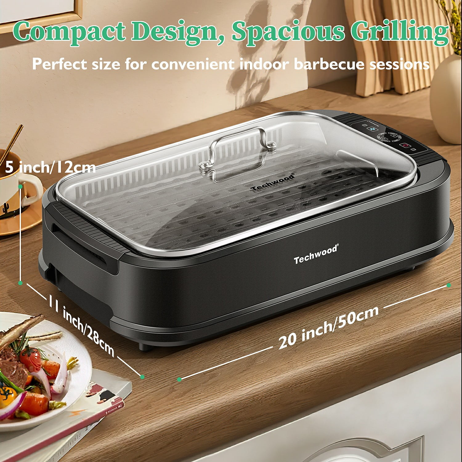 Techwood Indoor Smokeless Grill, 1500W, Black, Electric Portable Korean BBQ Grill with Tempered Glass Lid - Image 44