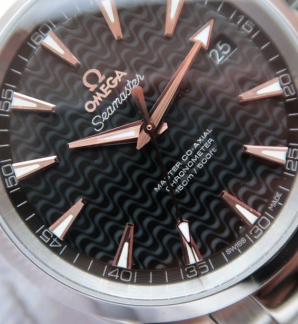 Replica Omega Aqua Terra 150M Black Wave Textured Dial SS Bracelet A8500 - Elite Watch Atelier