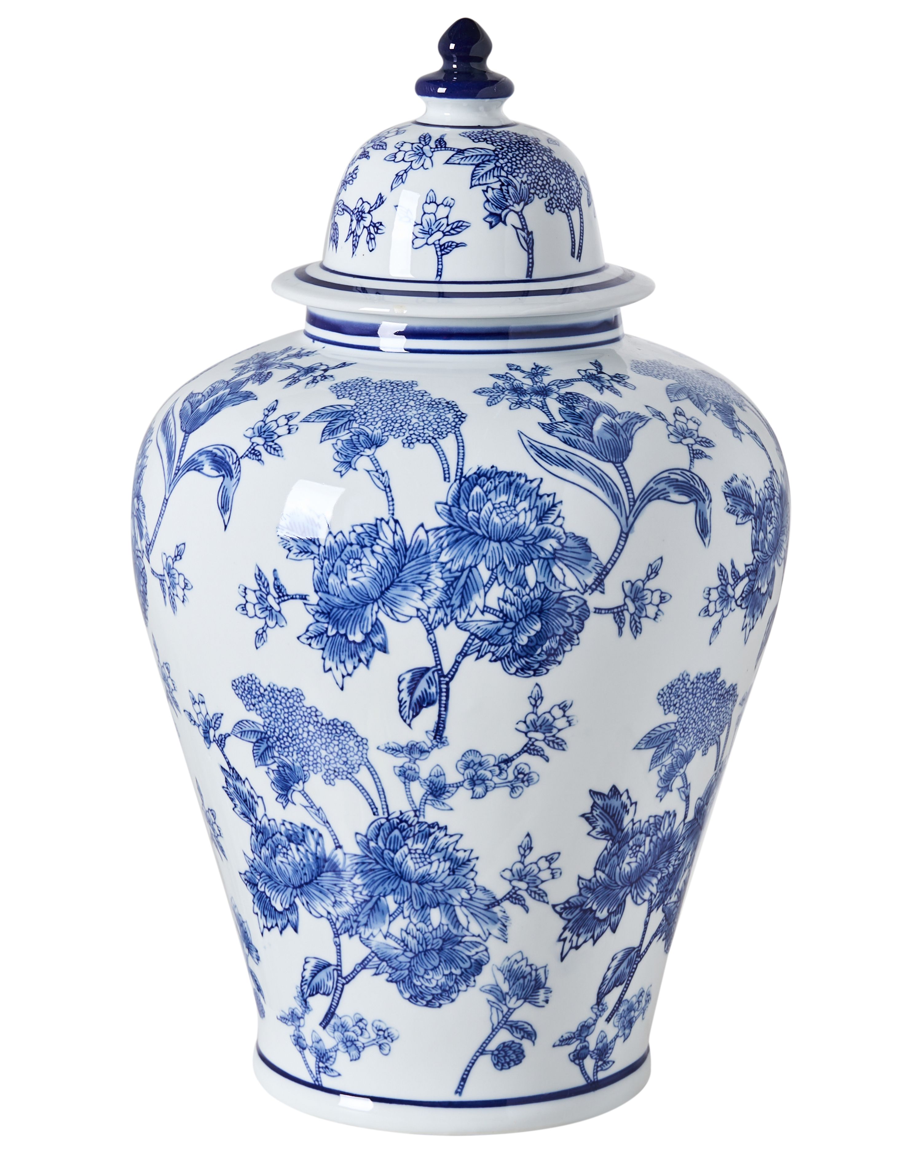 Lidded Vase ALFARO Porcelain 46 cm White/ Blue