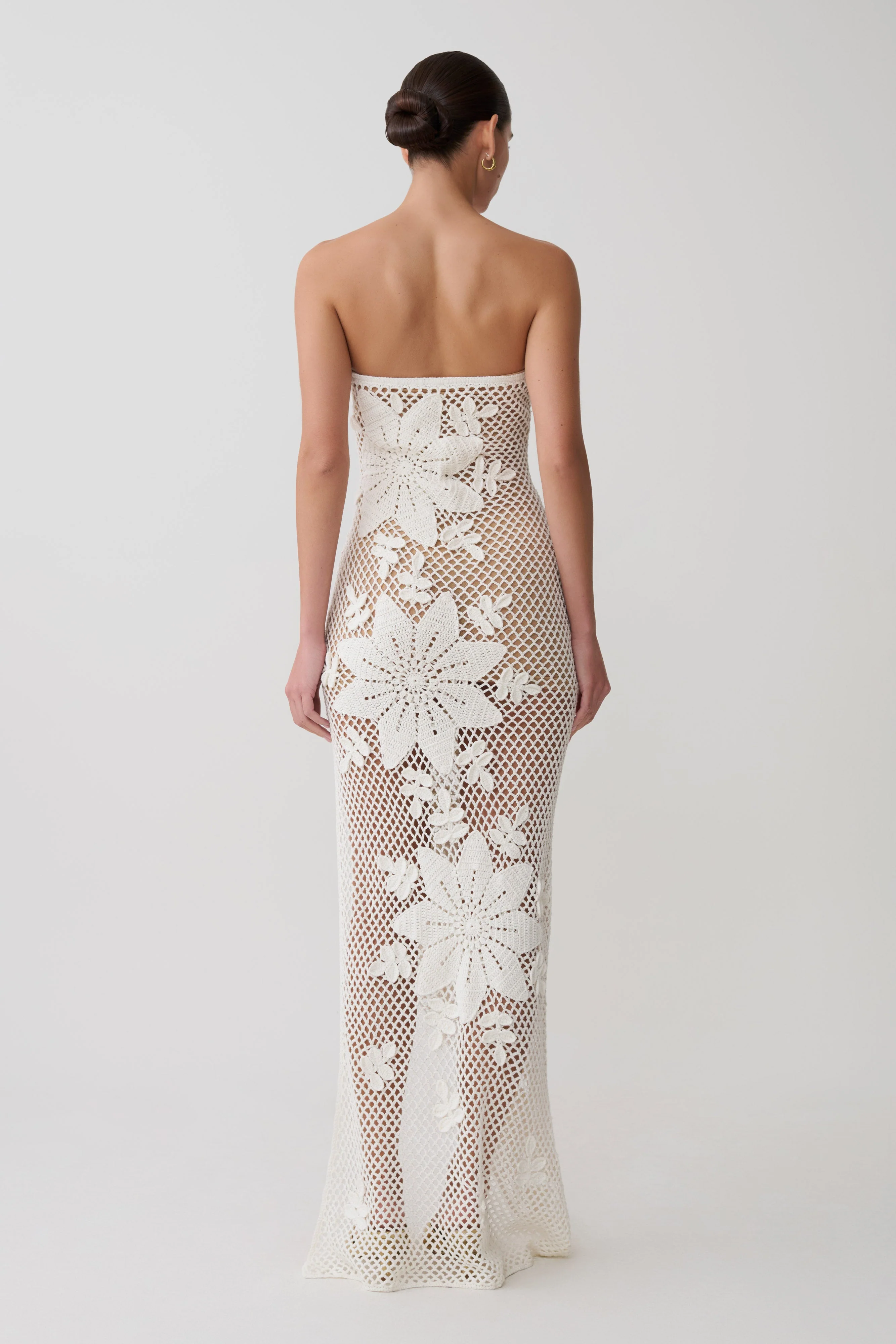 Mandie Hand Crochet Asymmetrical Maxi Dress - White