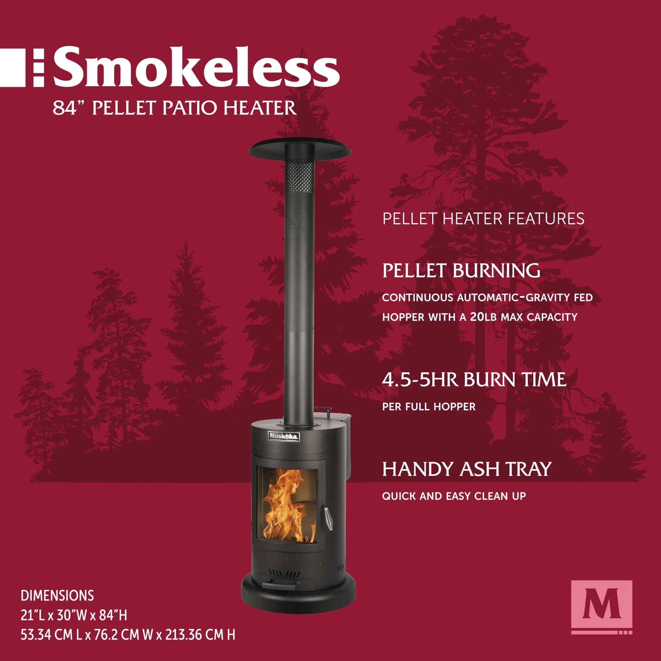 Muskoka 84" High 75,000 BTU Black Steel Wood Pellet Patio Heater - Image 12