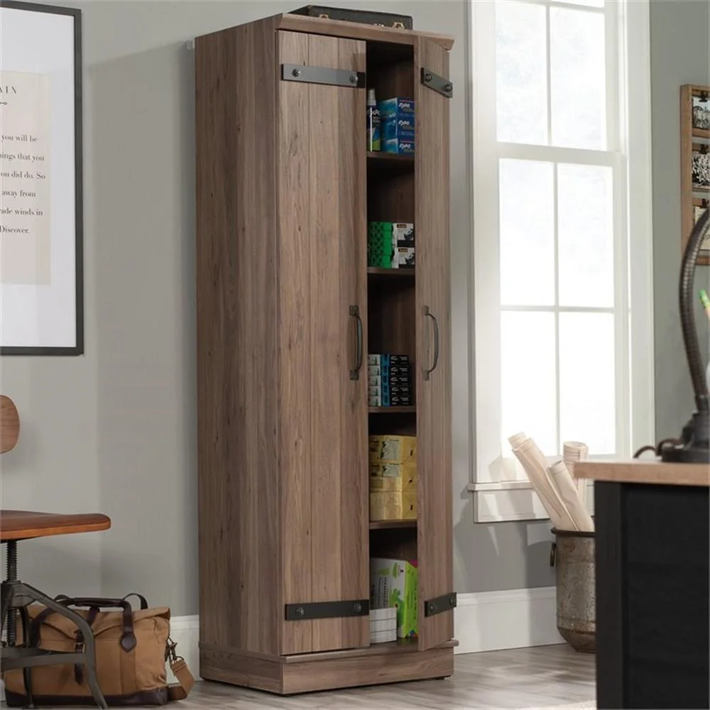 Pemberly Row Farmhouse Engineered Wood 2-Door Narrow Storage Cabinet in Salt Oak - Image 14