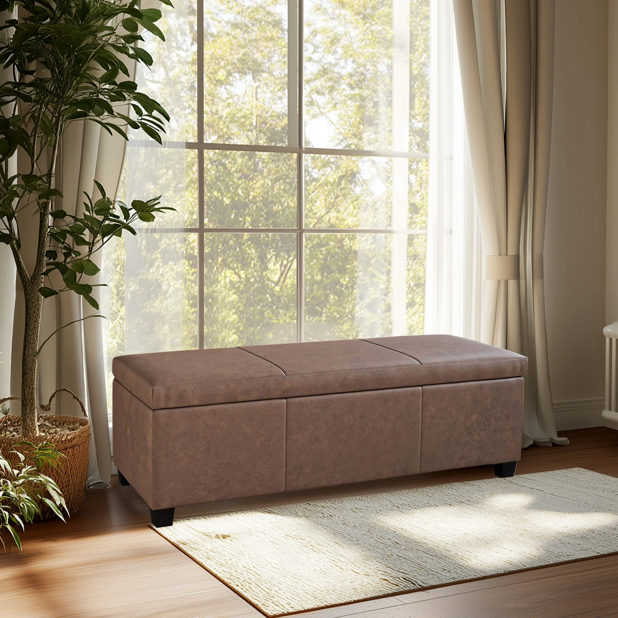 BELLEZE Storage Ottoman Bench Footstool - Amherst (Beige) - Image 32