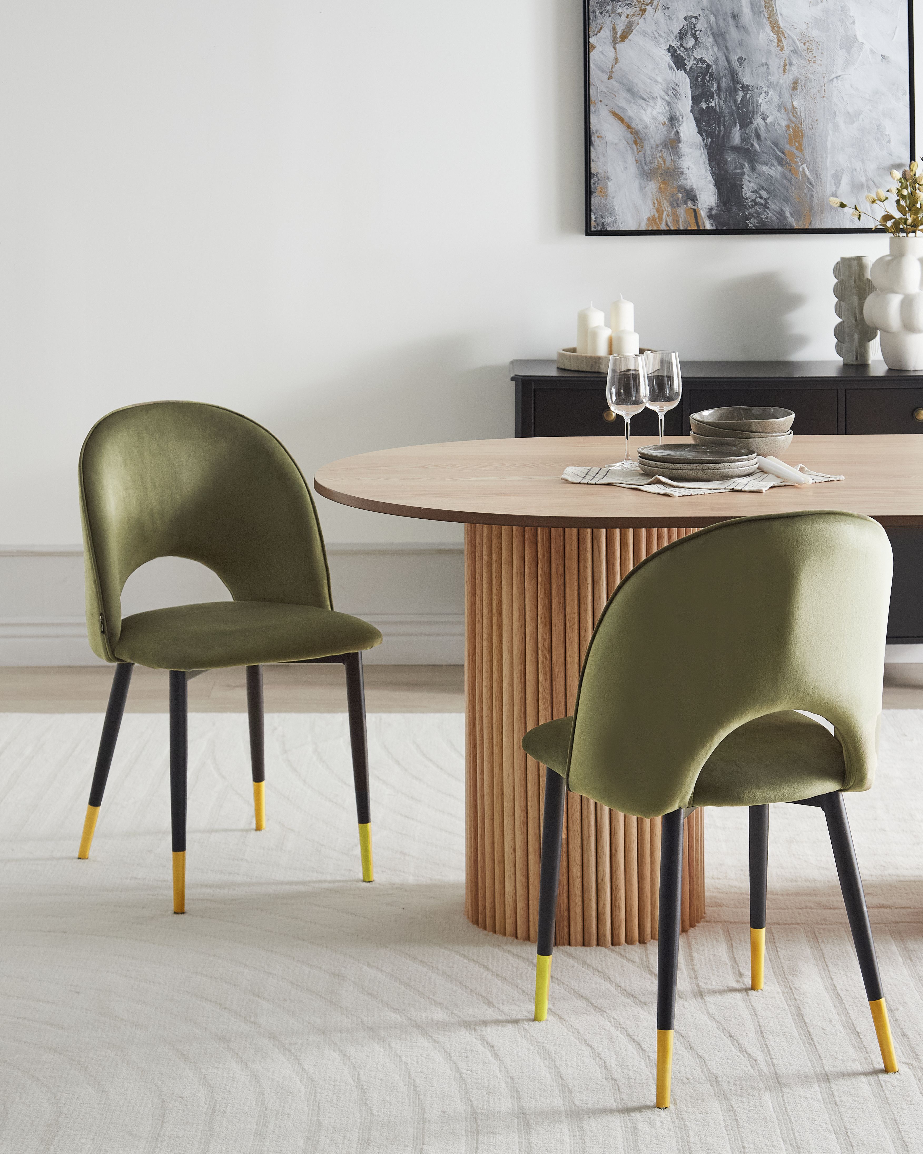 Set of 2 Dining Chairs MAGALIA Velvet Olive Green