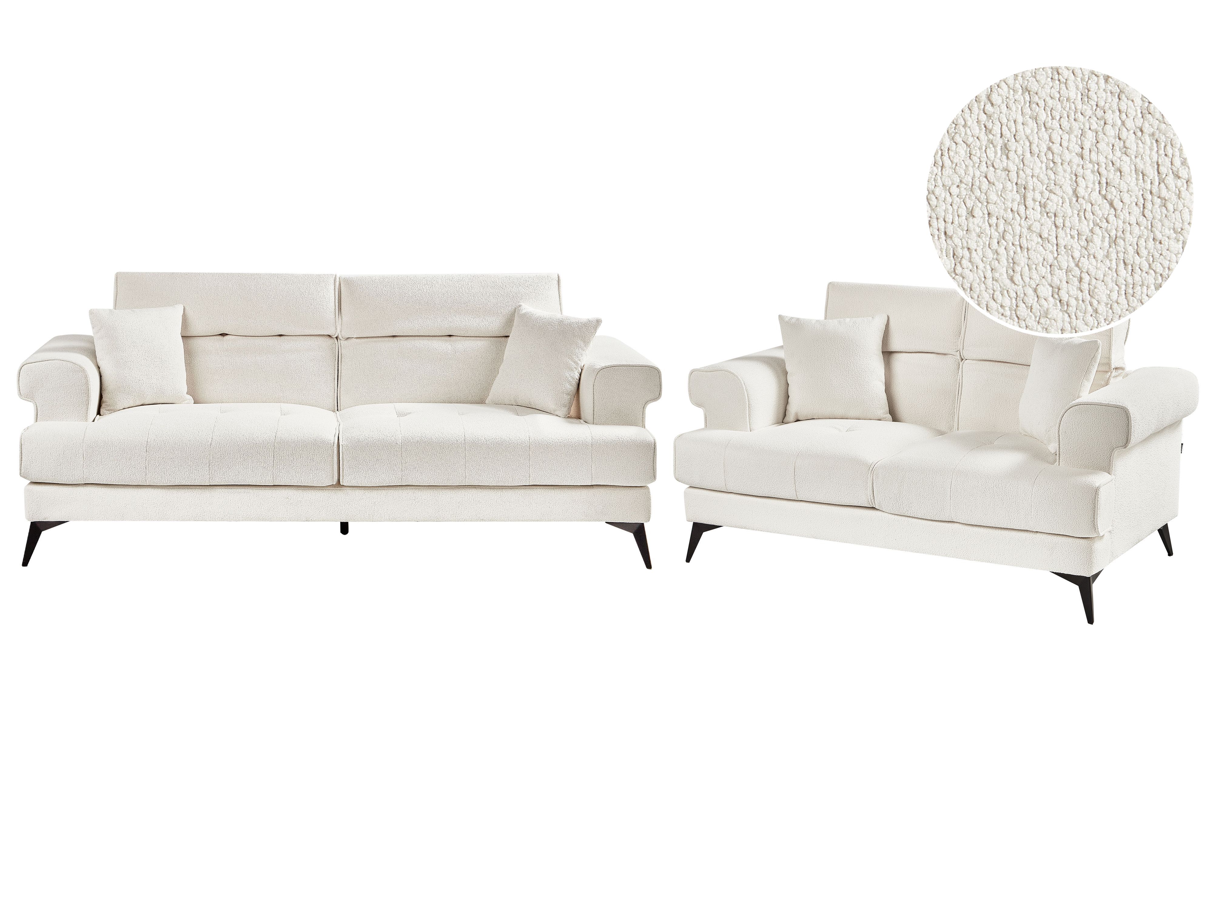 Living Room Set 5 Seater SKIVE Boucle White