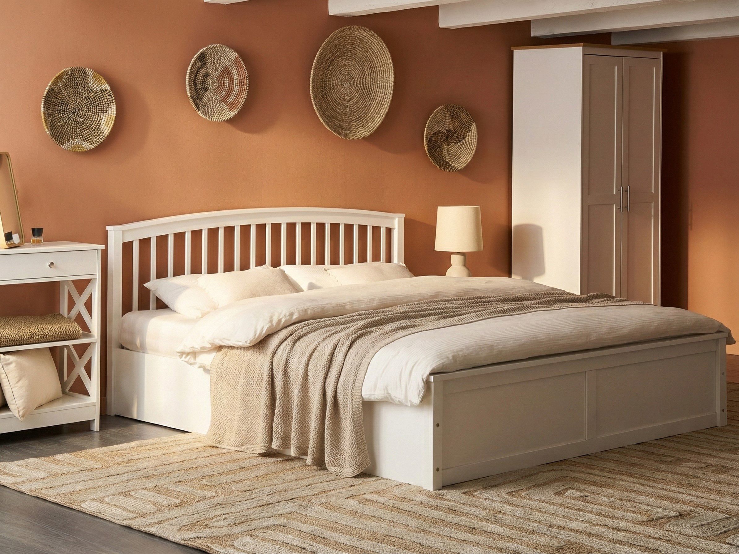 Ottoman Bed Pine Wood CLARBEC 180 x 200 cm (EU Super King) White