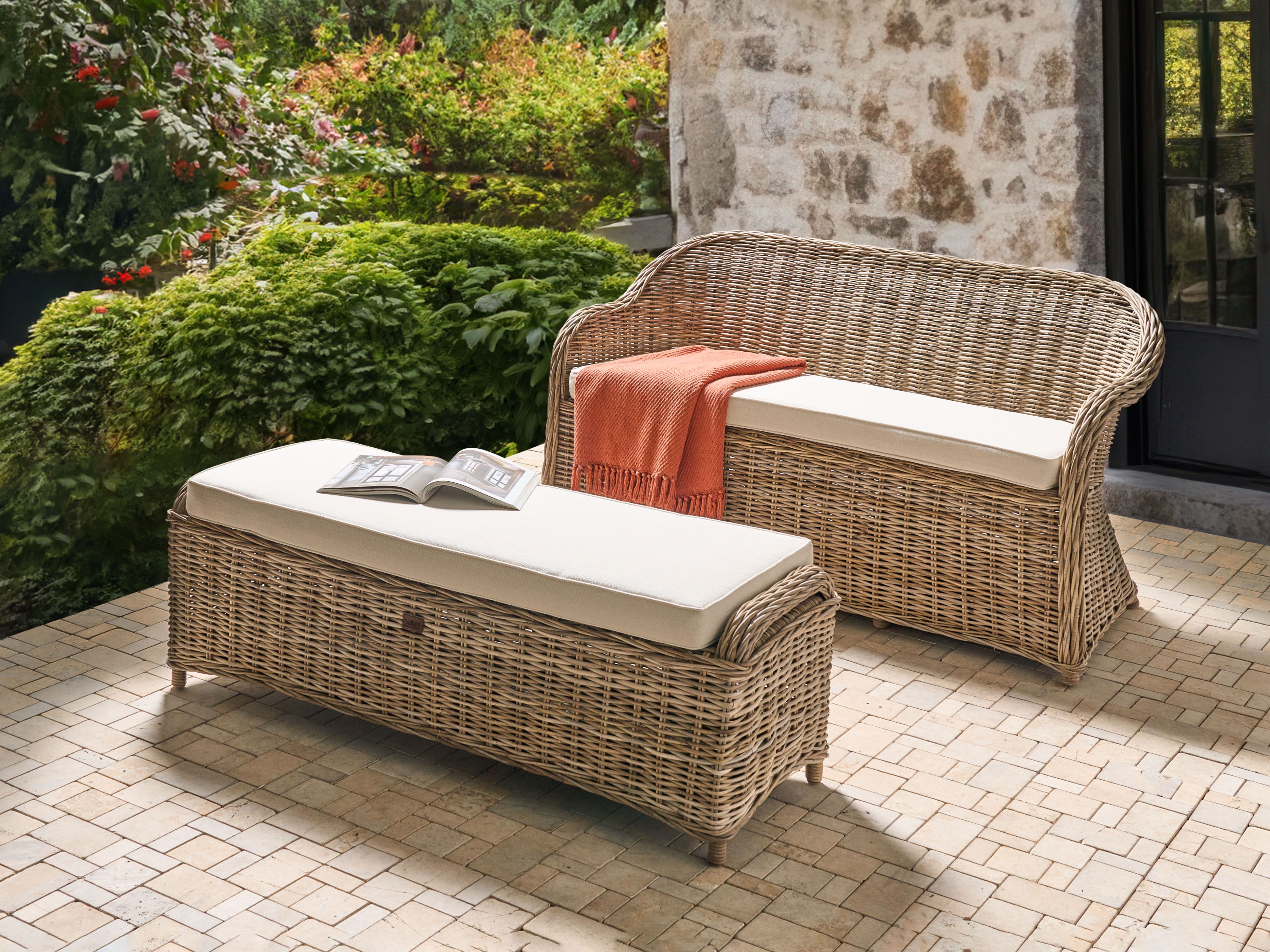 Garden Bench with Cushion SUSUA 150 cm with Ottoman Rattan Natural