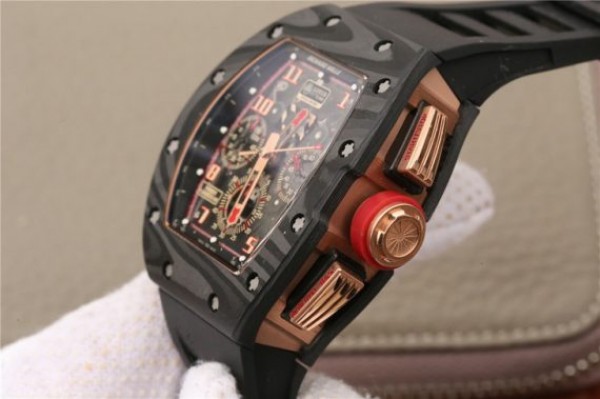 Replica Richard Mille RM011 NTPT Lotus F1 Team RG Chronograph KVF Crystal Skeleton Dial Red Black Rubber Strap A7750 - Top club