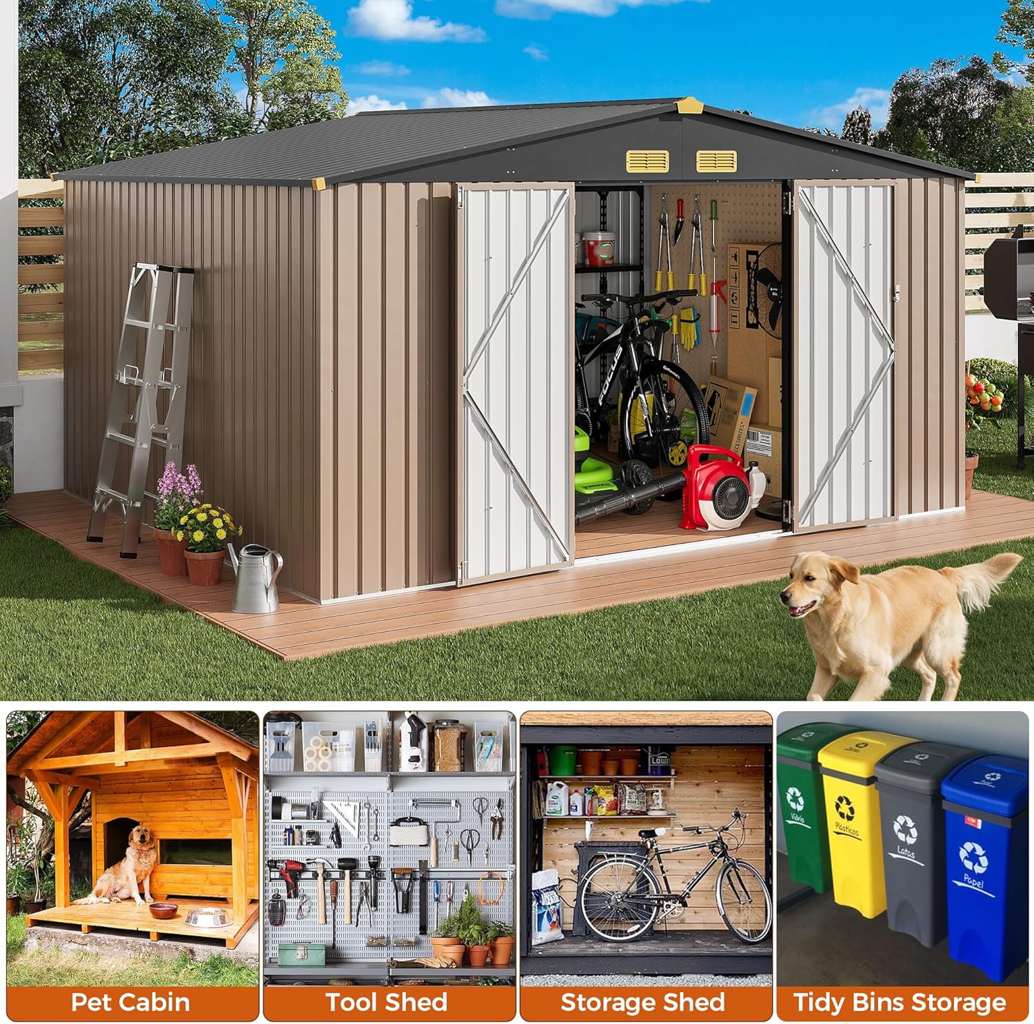 IRONCK Metal Outdoor Storage Shed, 10x12ft, Brown - Image 3 IRONCK Metal Outdoor Storage Shed, 10x12ft, Brown - Image 3