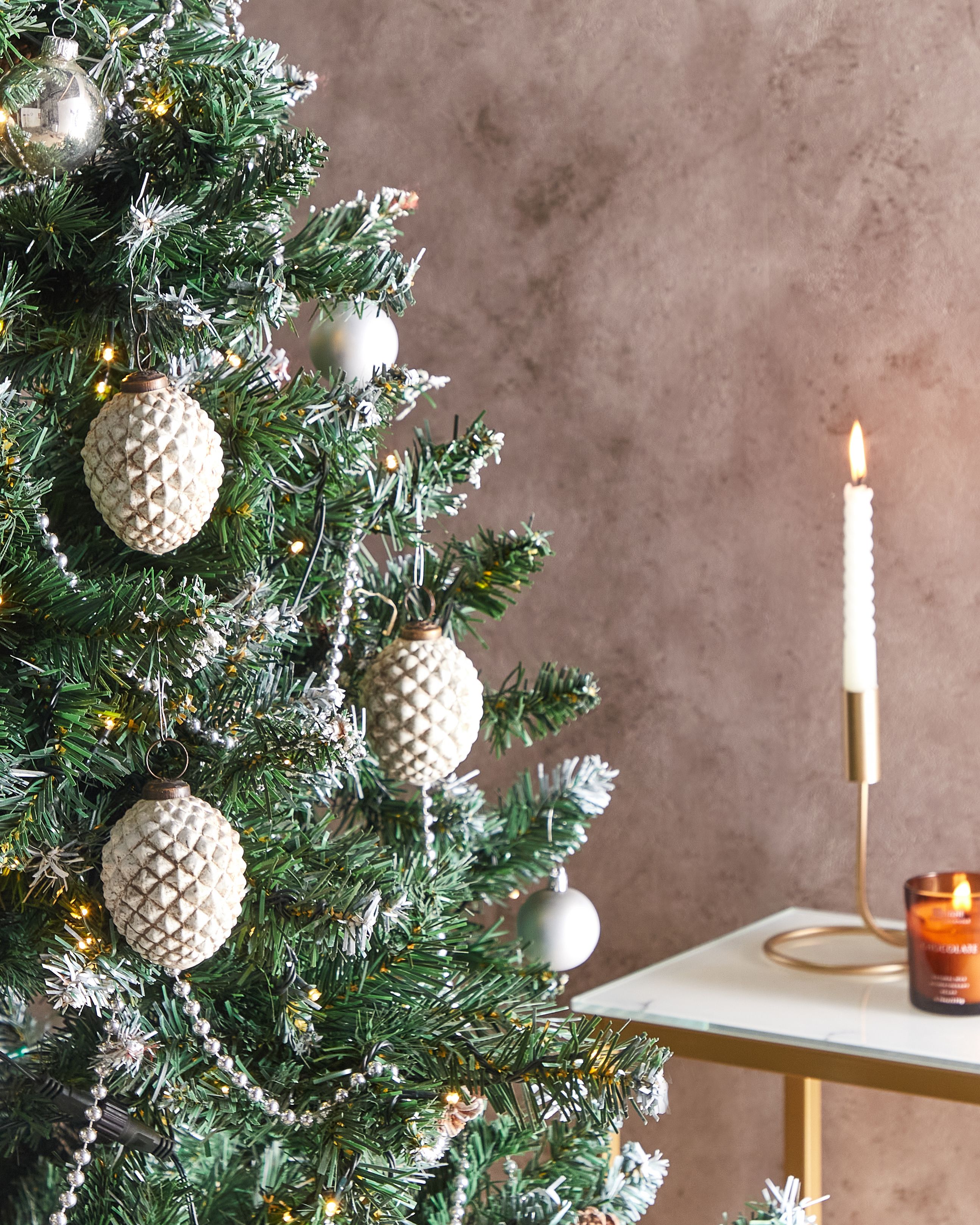 Set of 6 Baubles LAITON Glass Off-White