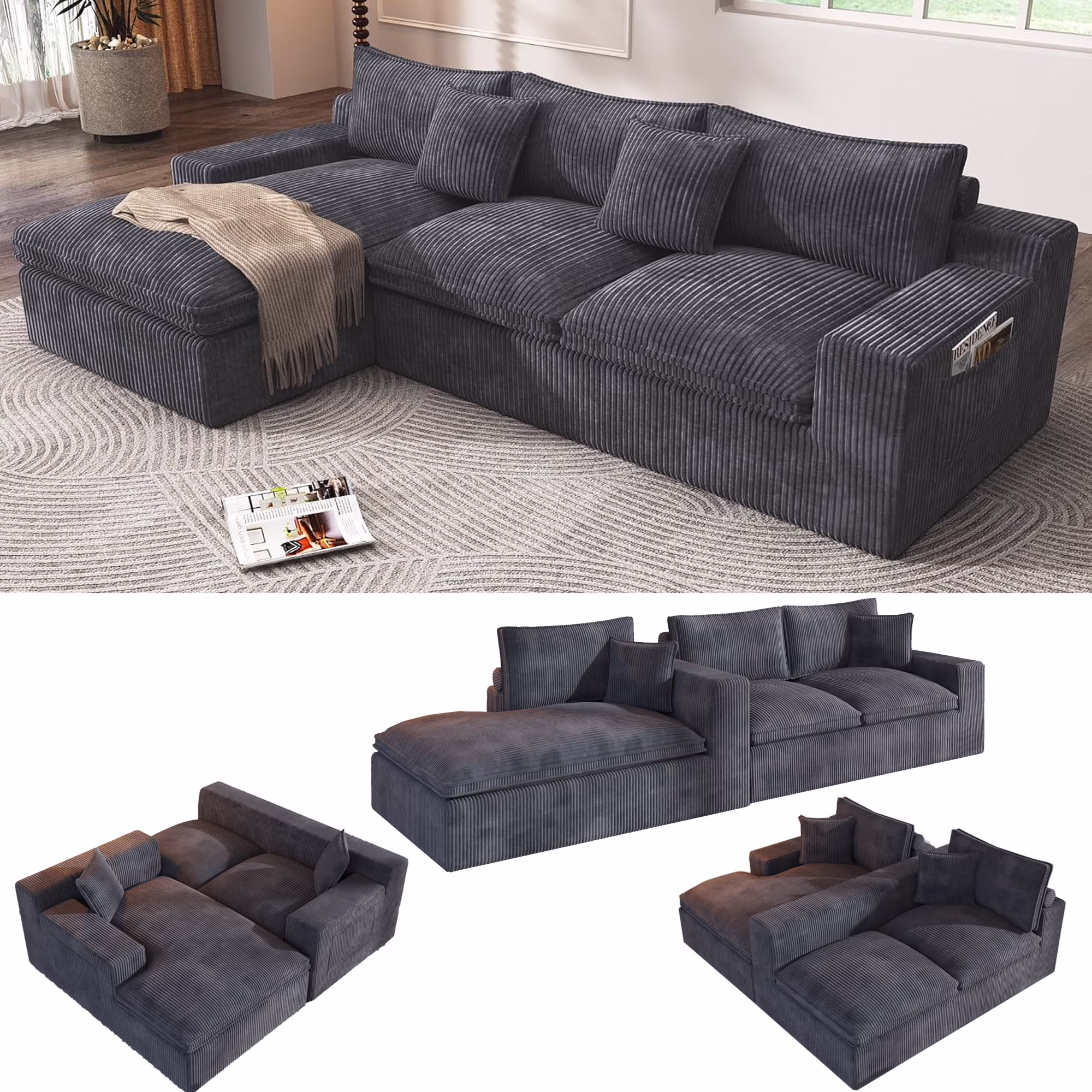 108�� Modular Sectional Sofa, Cloud Sectional Couch with Deep Seat, Modern Modular L-Shape Sofa Couch with Chaise,Upholstered Couches for Living Room Bedroom - Image 3