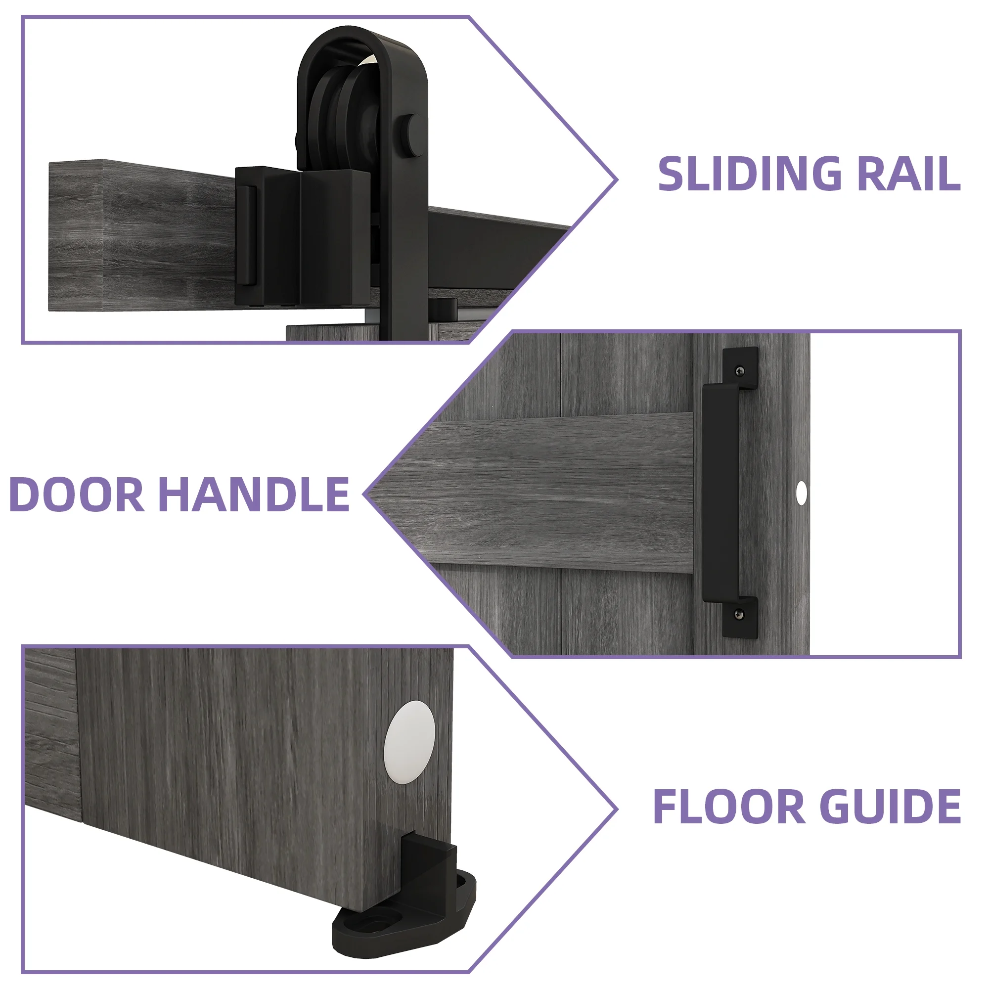 Uforic 48" x 84" Silding Barn Door,with Hardware Kit Rail,and Handle,Pulleys, Gray - Image 5
