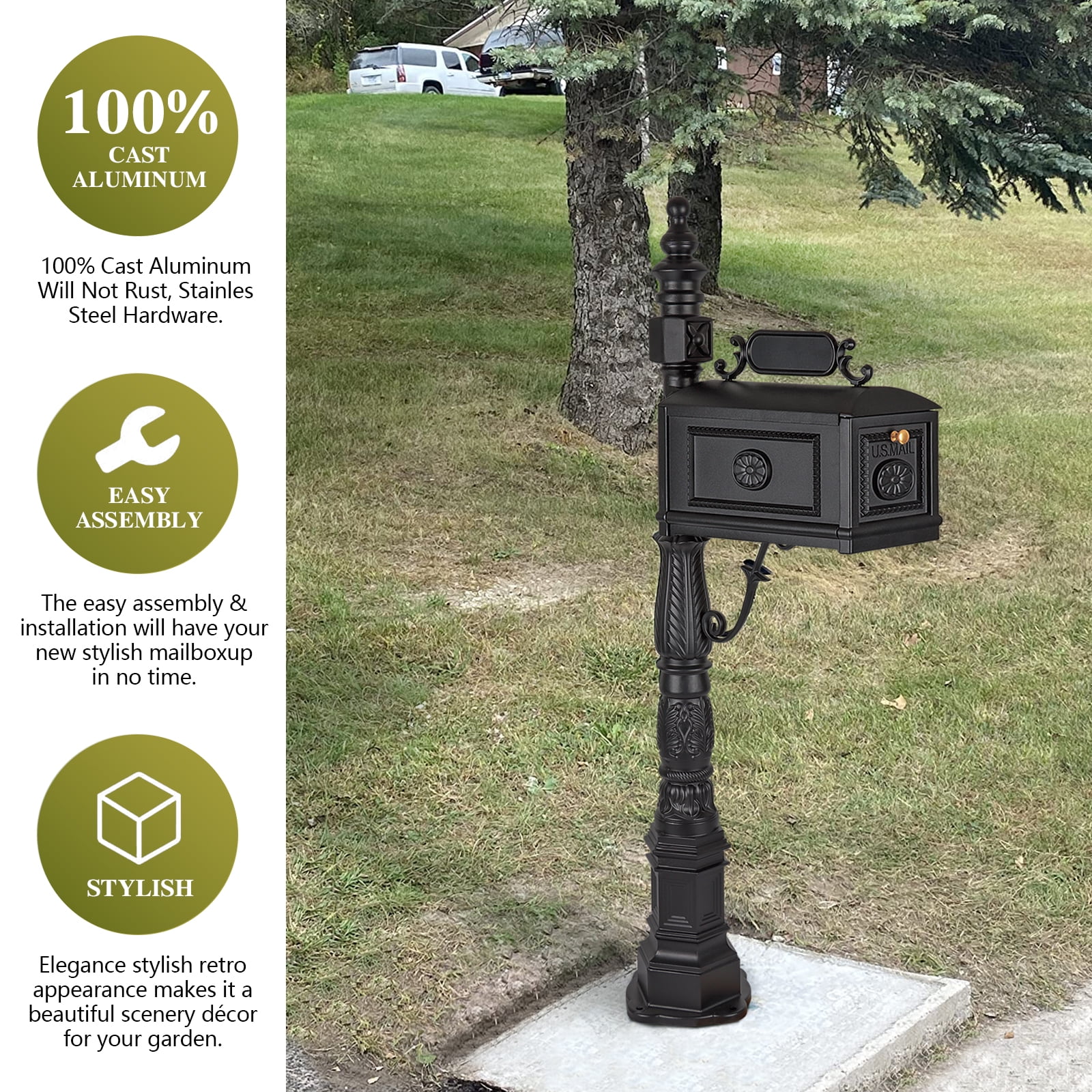 Betisef Large Cast Aluminum Mailbox Barcelona Decorative Post Mail Box Combination Stratford Heavy Duty - Image 12