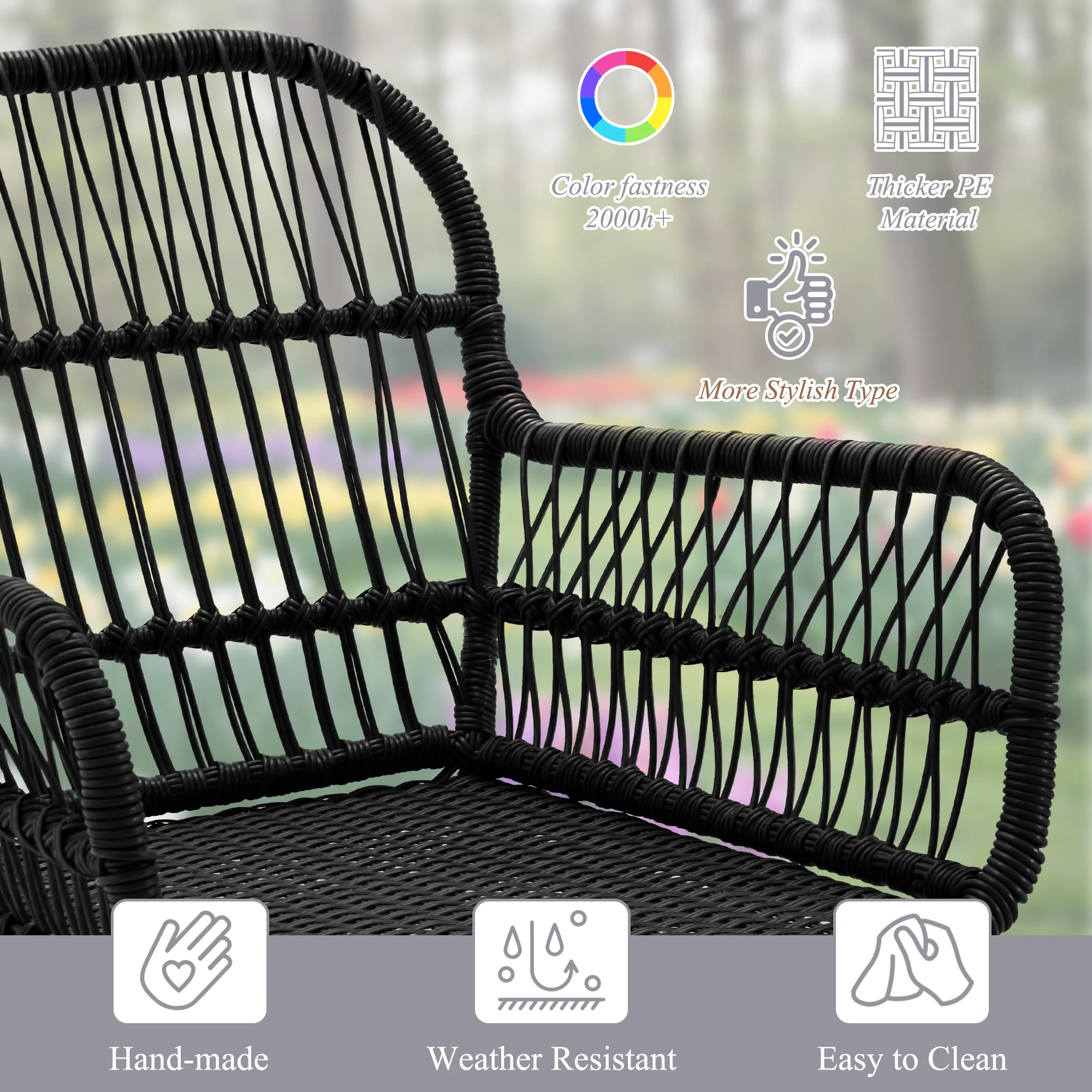 Bezseller 3-Piece Outdoor Wicker Furniture Set, Patio Conversation Set, Gray - Image 11
